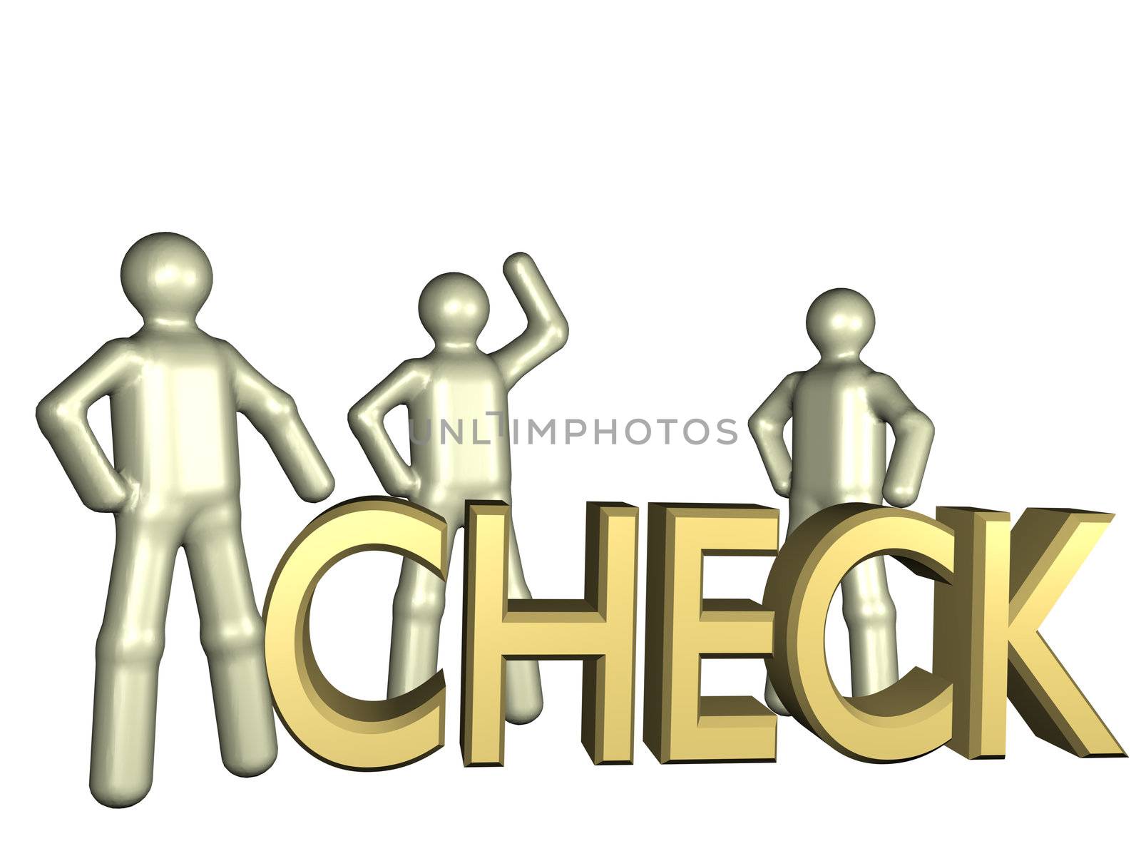 Several stylized persons standing beside a lettering. All isolate on white background.