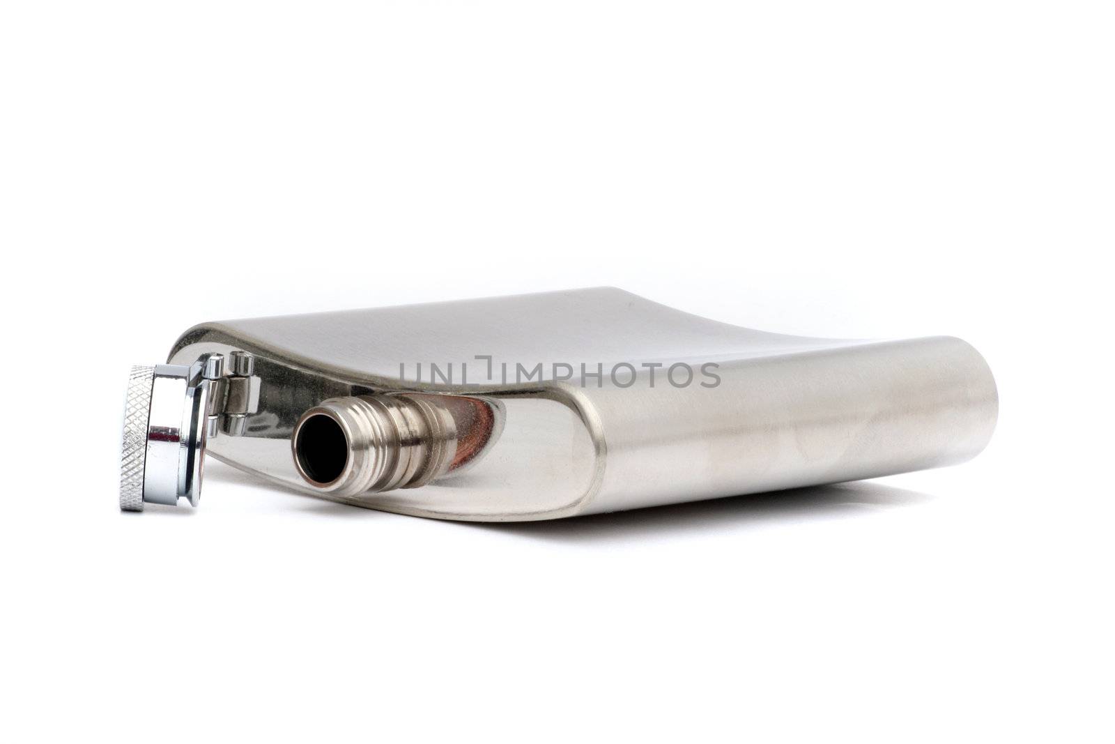 A hip flask isolated on a plain white background.