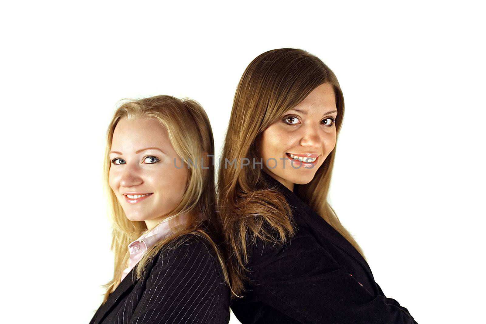 A business colleagues standing side by side. All isolated on white background.