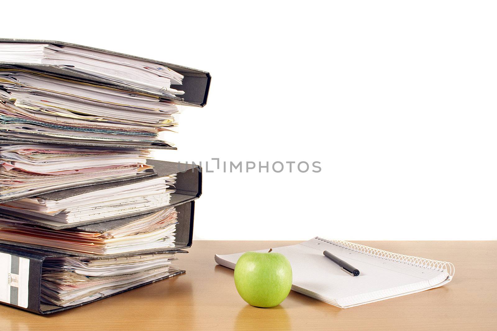 A workplace of an ambitious employee. All isolated on white background.