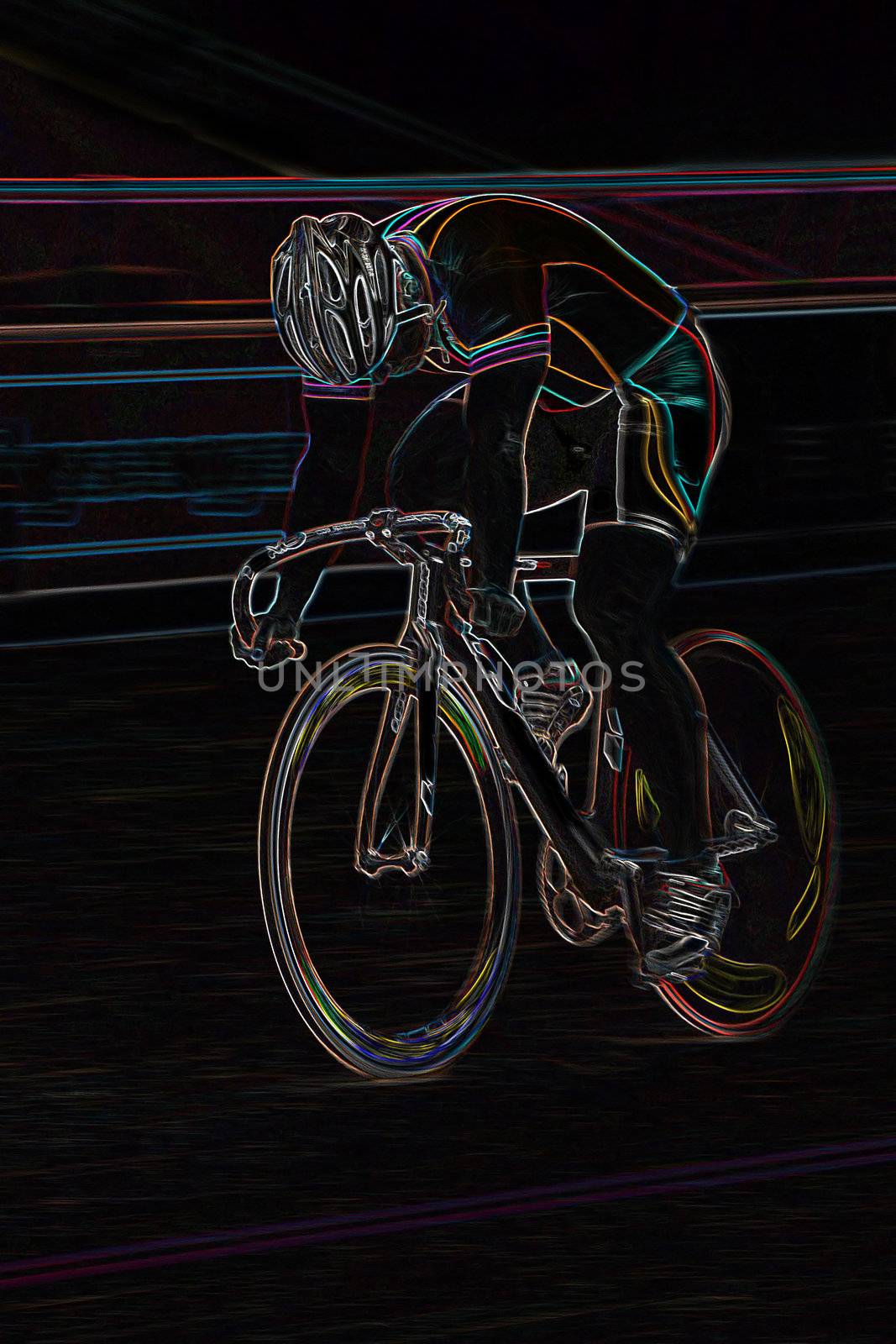 An Illustration of a professional bikerider in colorful lines.