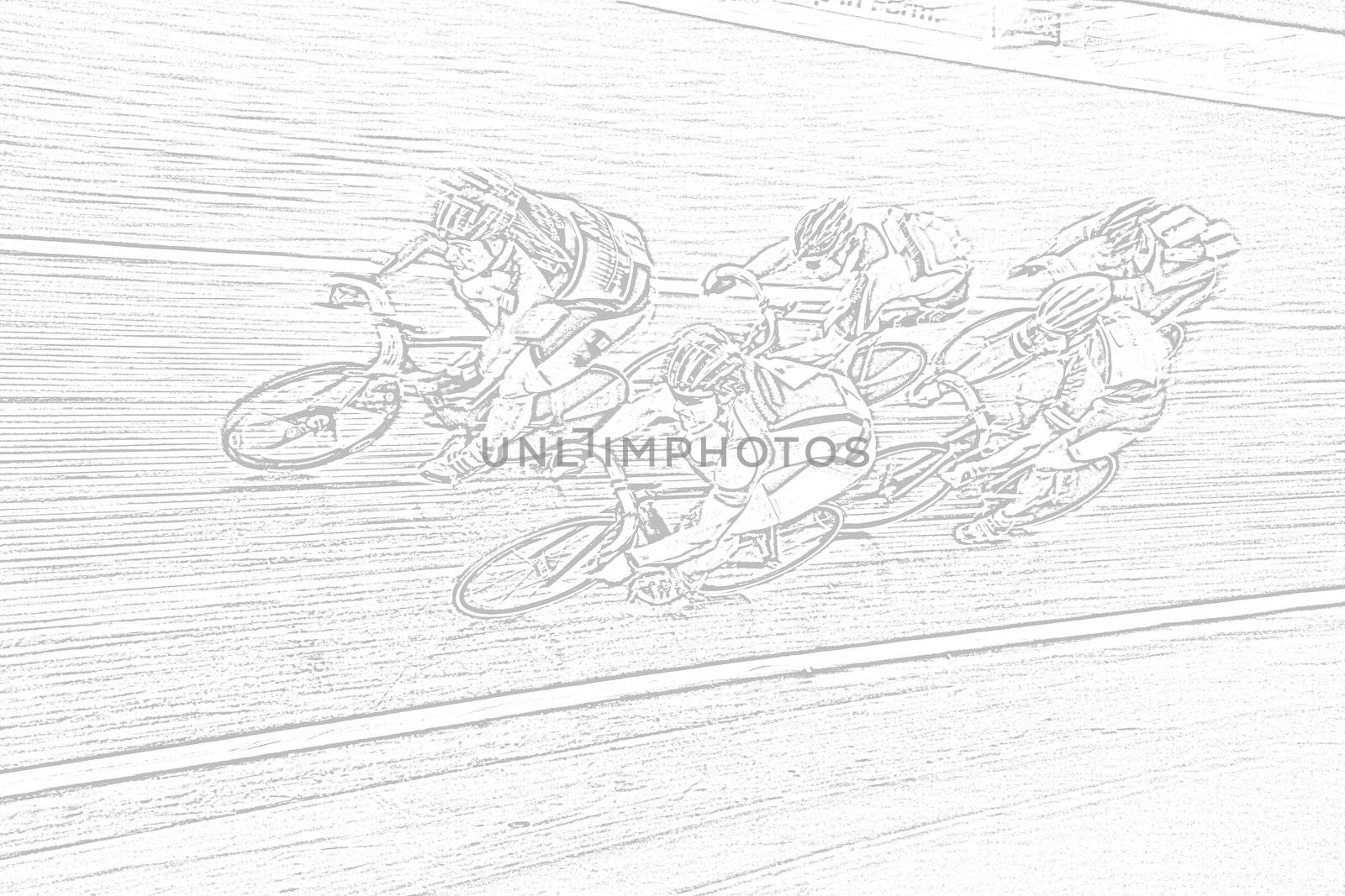 A drawing of a professional bikerider peloton in simple lines.