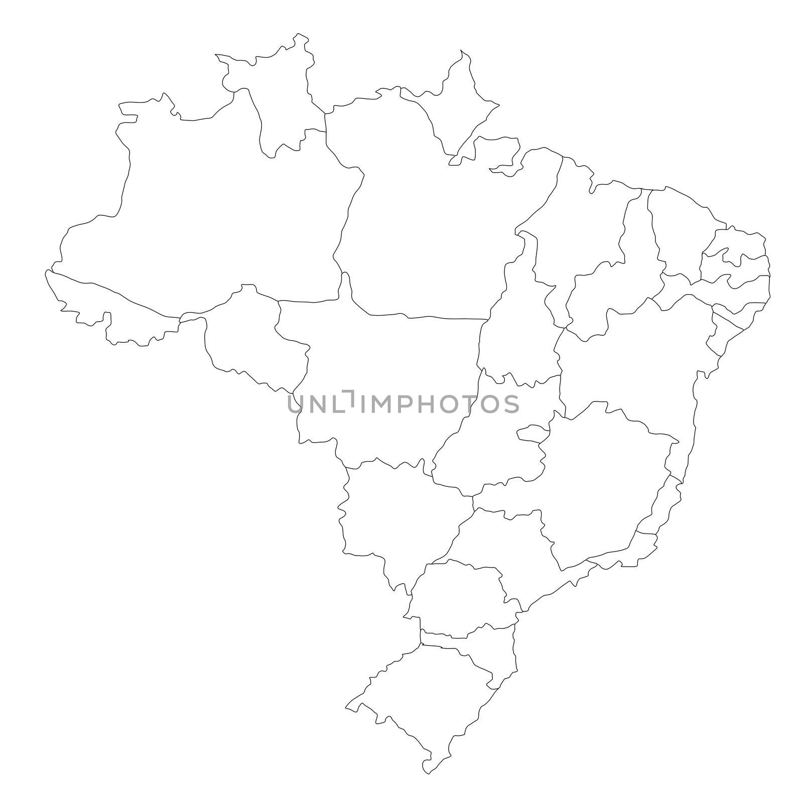 A stylized blank map of Brazil. All isolated on white background.