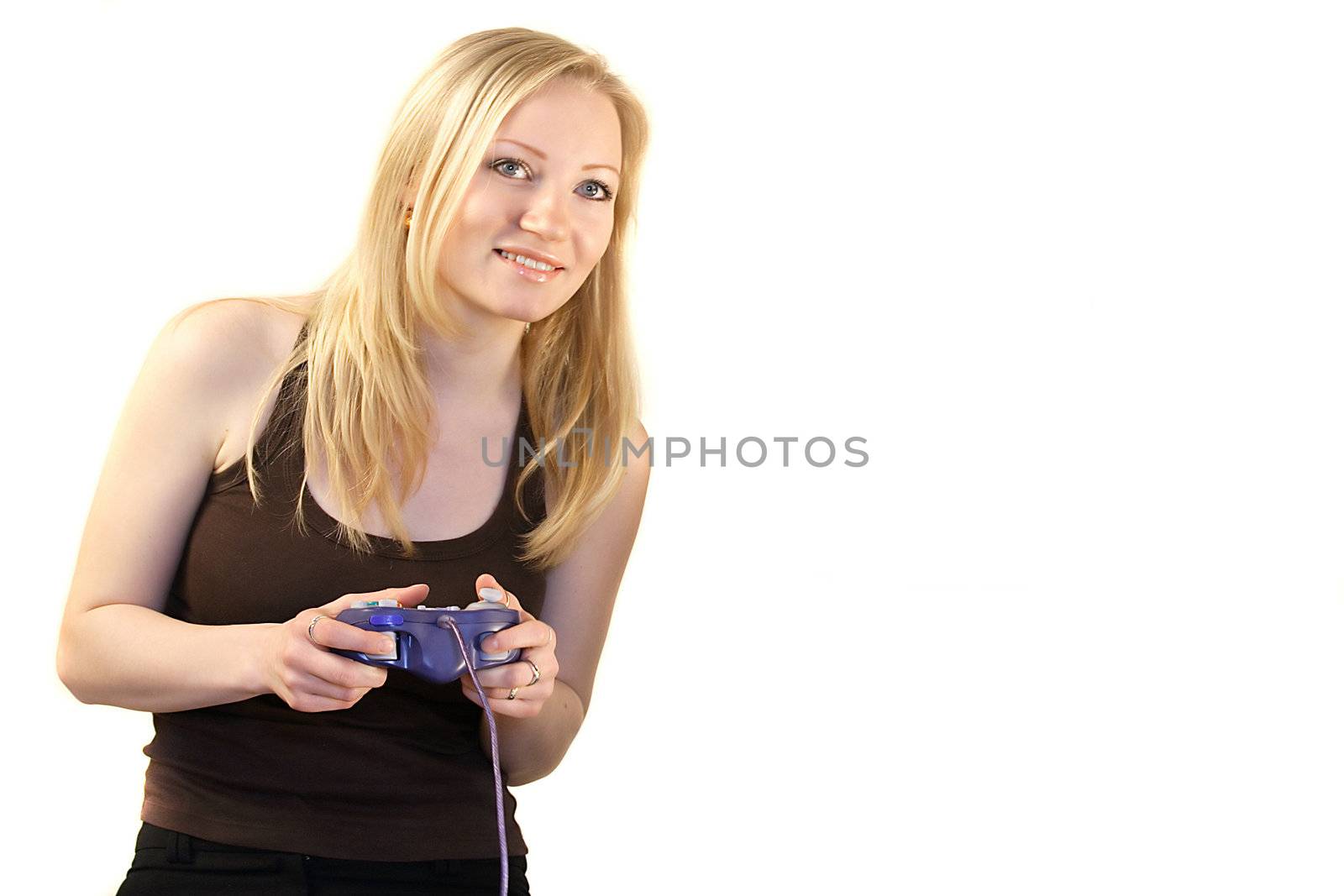 A young girl playing video games.