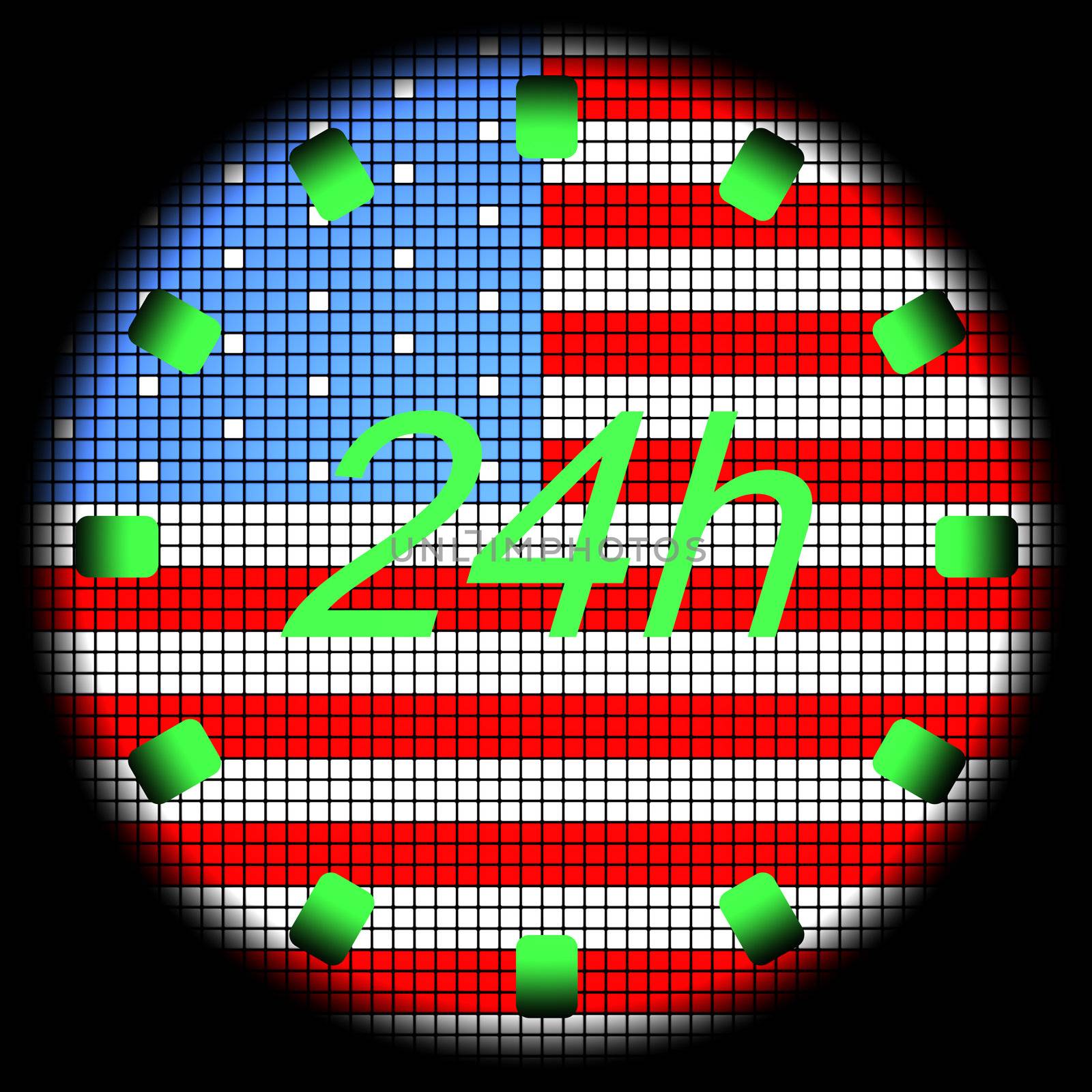 Time Icon on American Flag Background