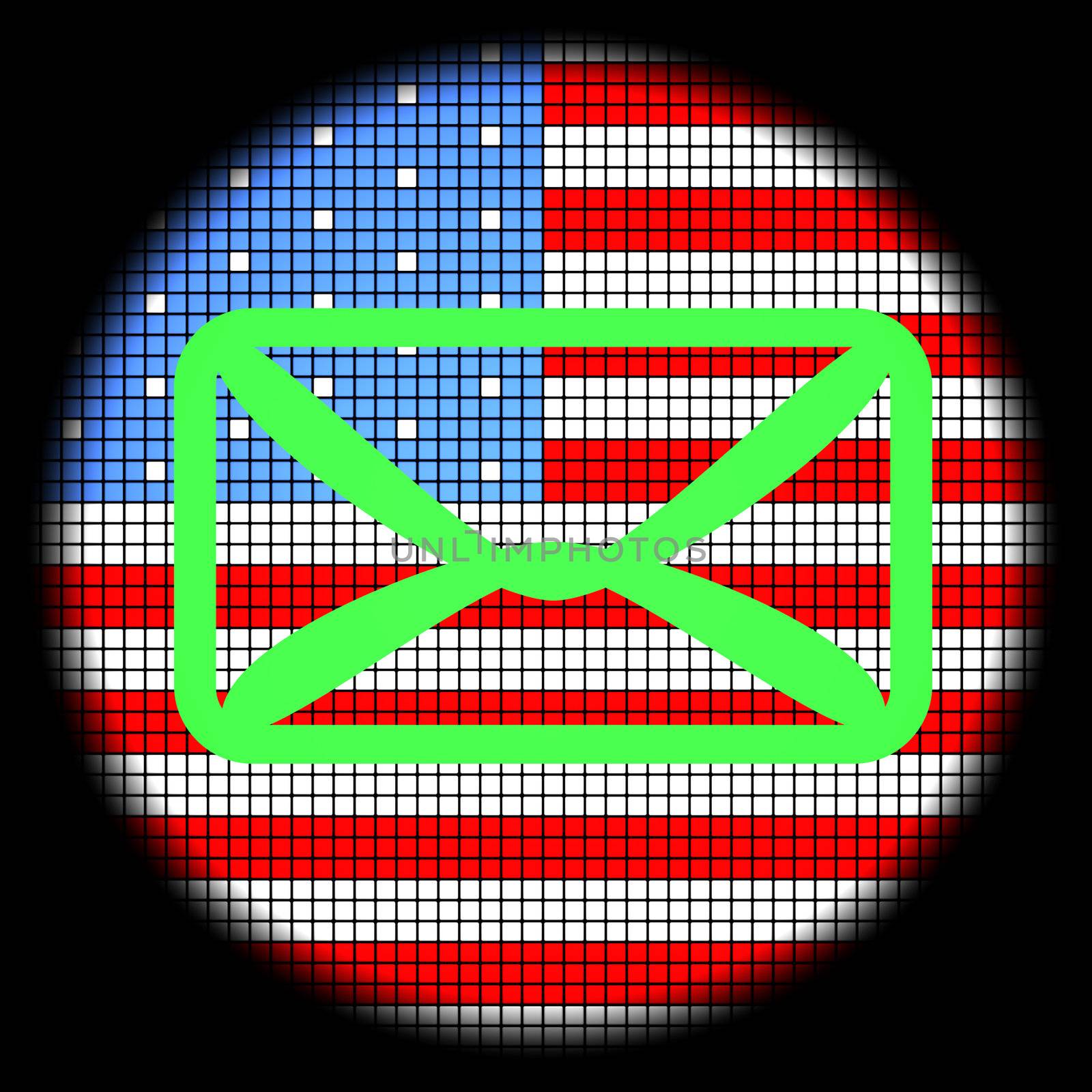 Mail Icon on American Flag Checkered Background