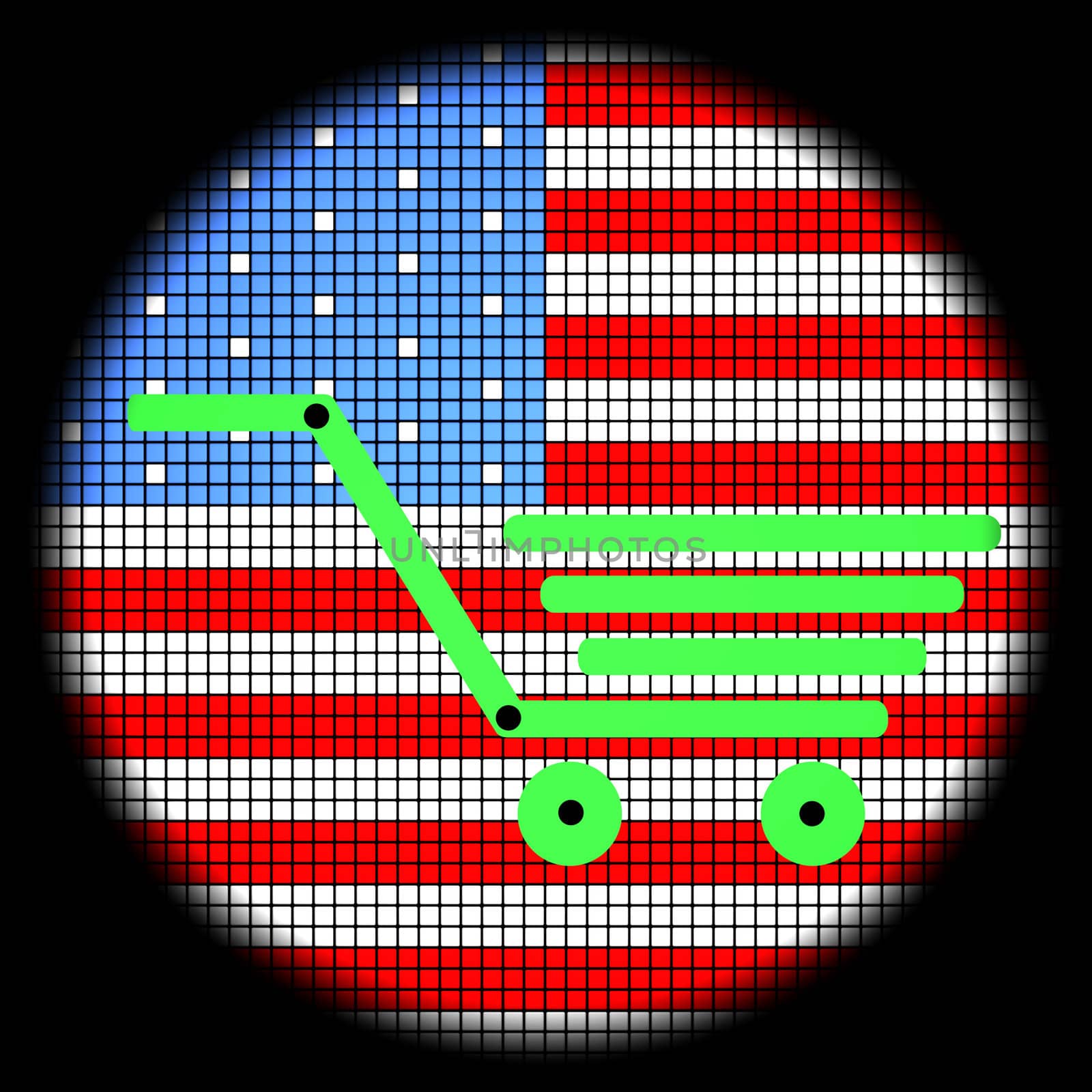 Trolley Icon on American Flag Checkered Background