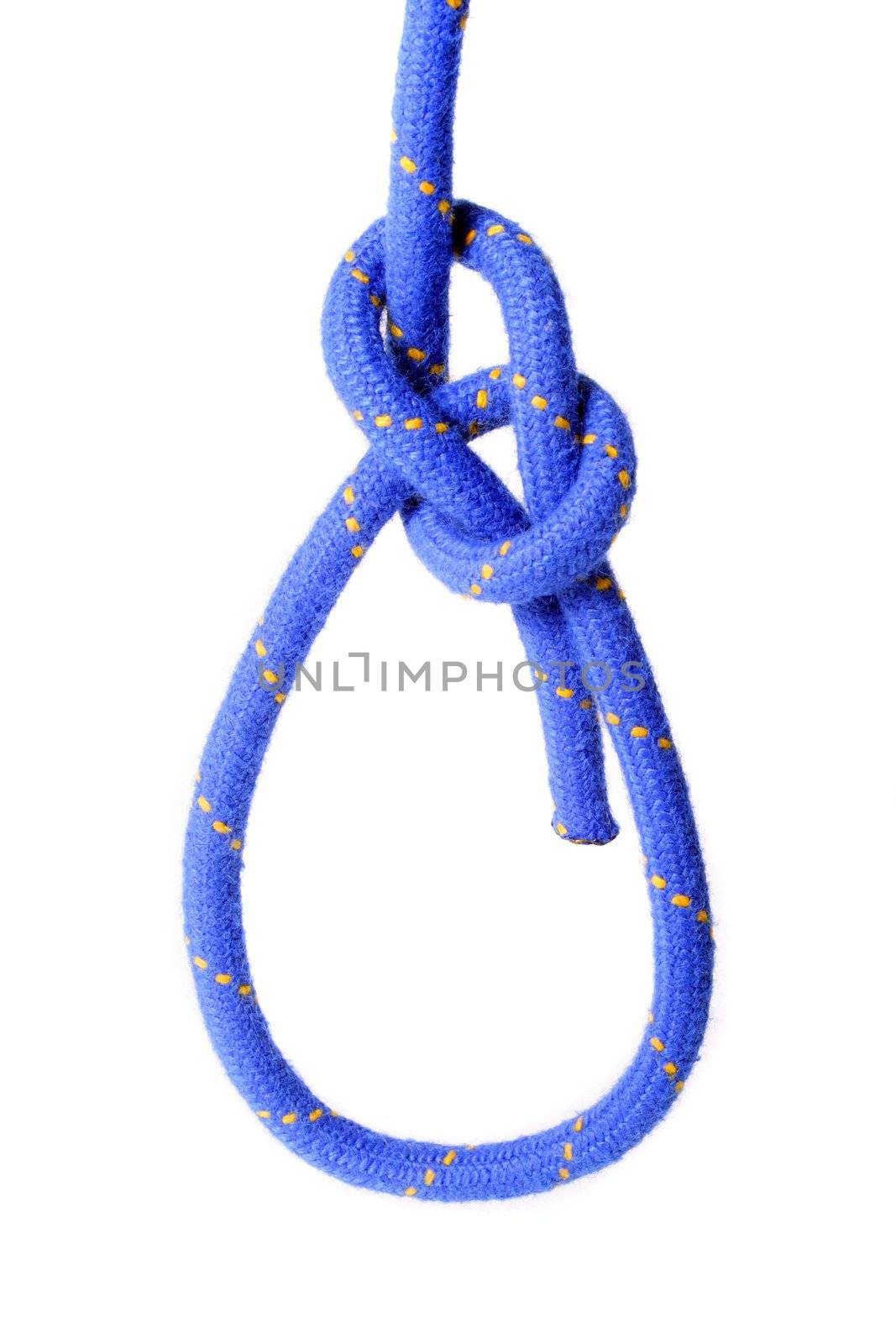 A fine knotted bowline knot. All isolated on white background.