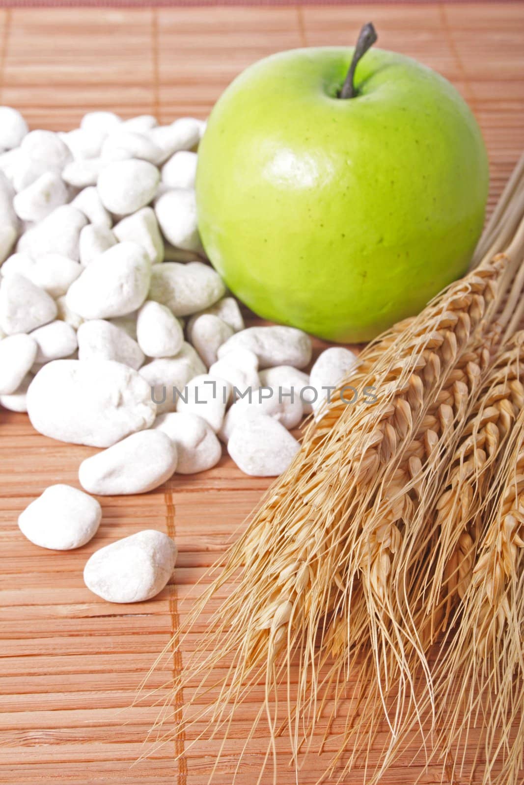 Apple and some grain symbolizing thanksgiving or a good harvest