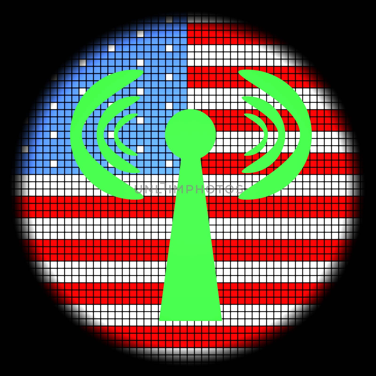 Wi Fi  Icon on American Flag Checkered Background