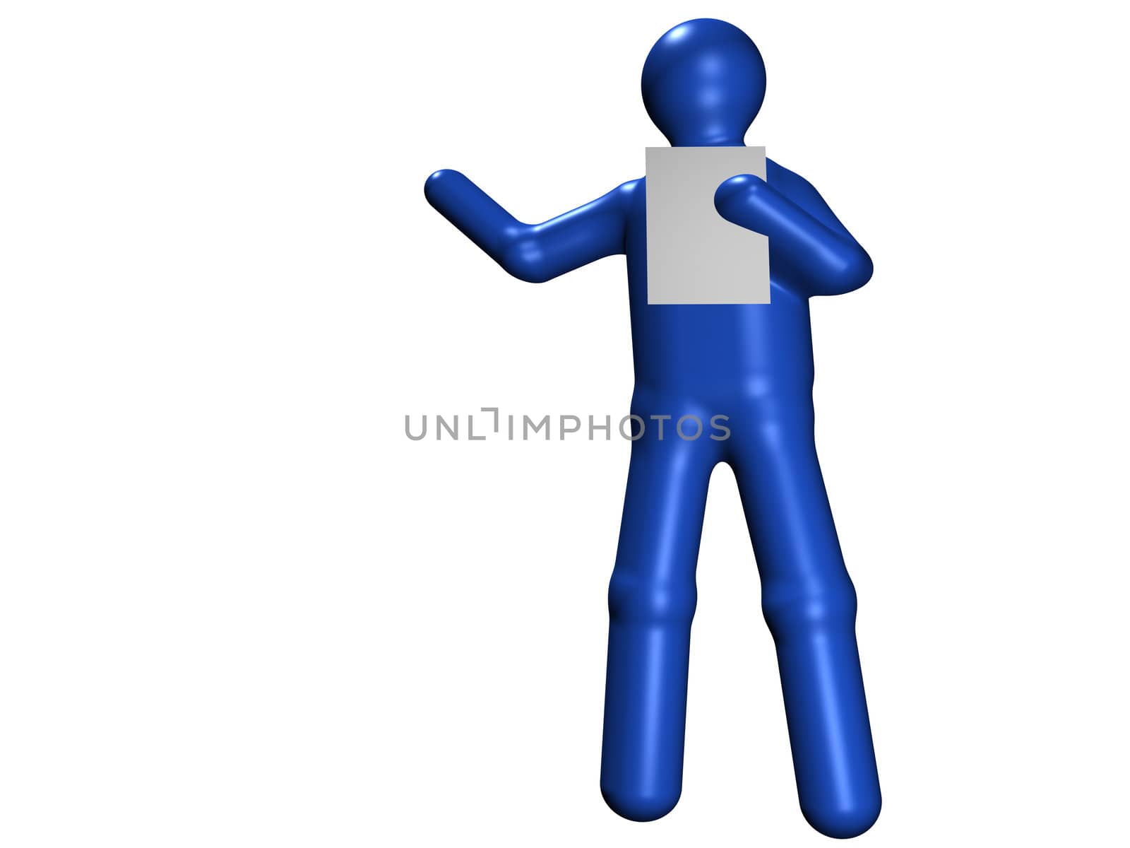 A stylized person makes a report. All isolated on white background.
