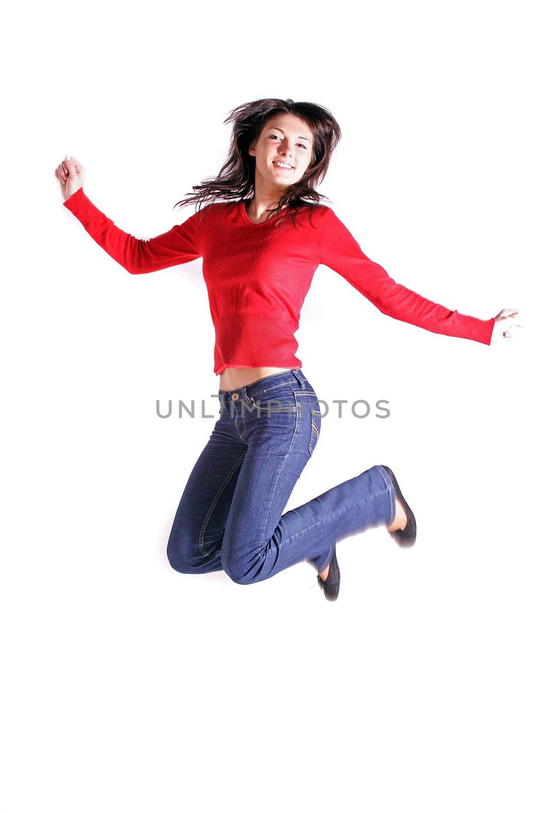 Cheering young woman. All on white background.