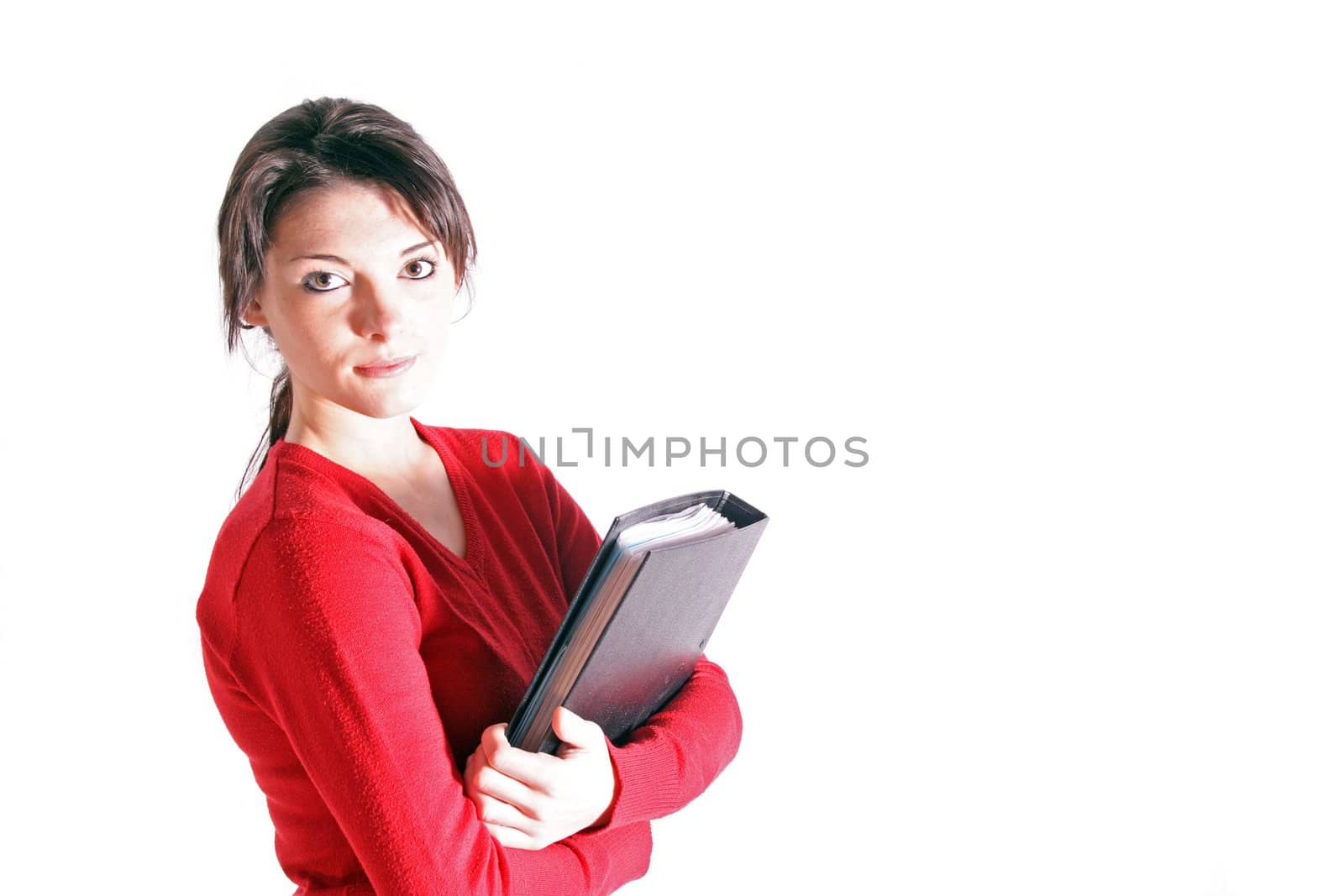 Attractive student. All on white background.