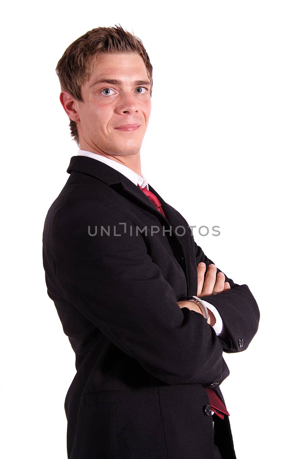 An ambitious businessman. All isolated on white background.