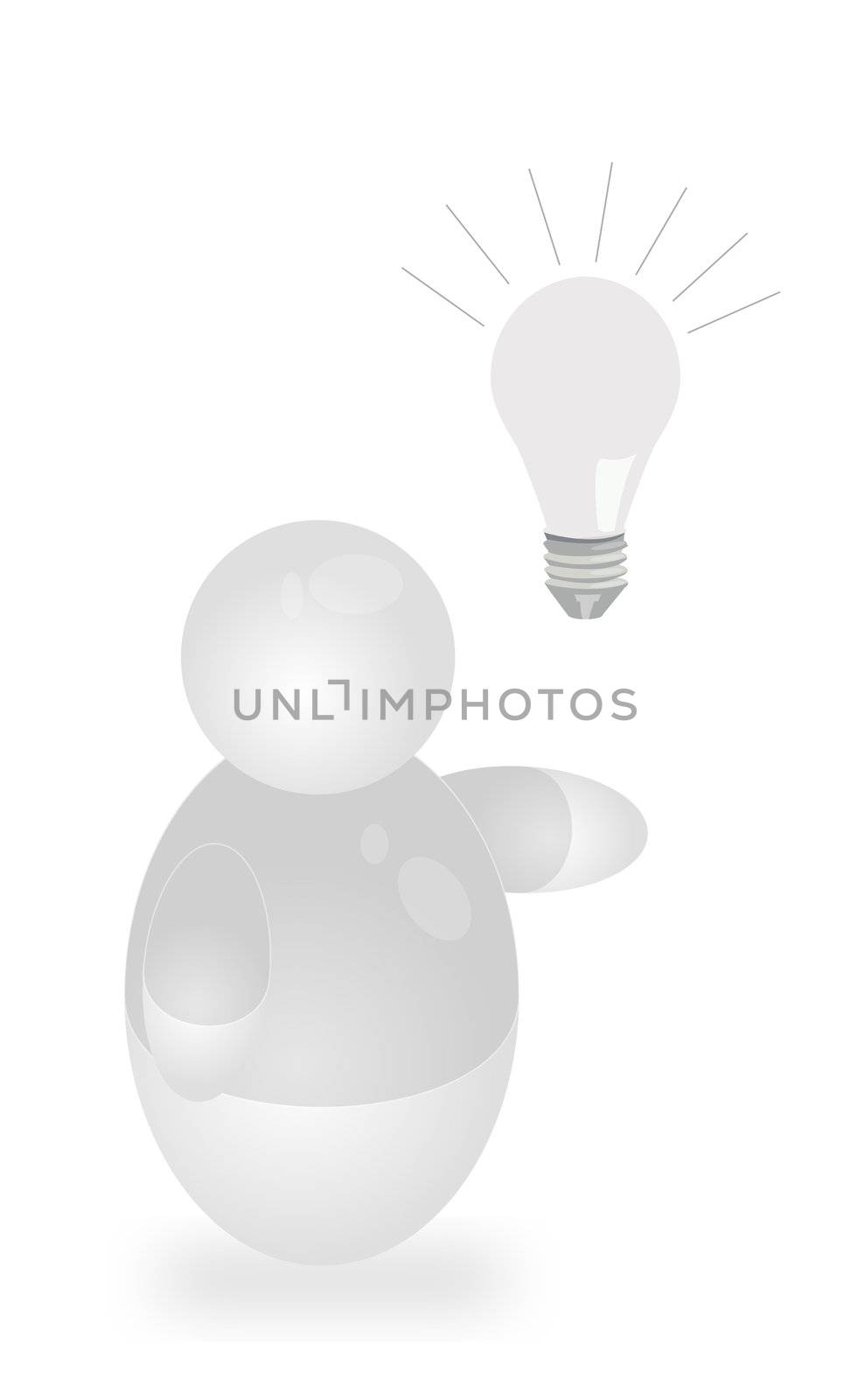 A stylized person got a flash of genius. All isolated on white background.