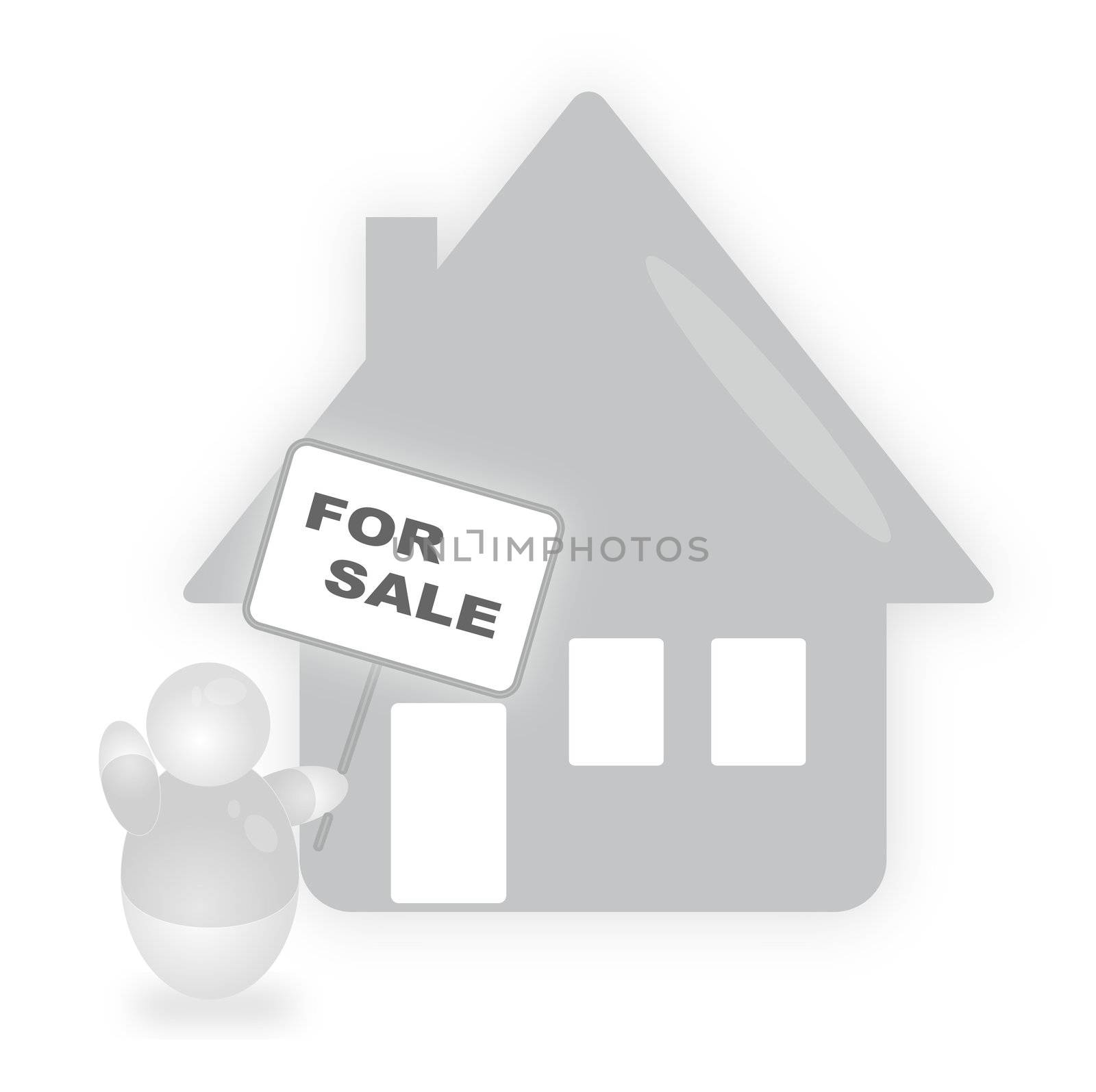 A stylized real estate sales associate wants to sell a house. All isolated on white background.