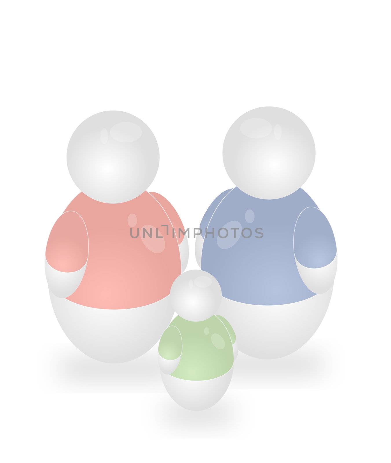 A stylized family standing side by side. All isolated on white background.