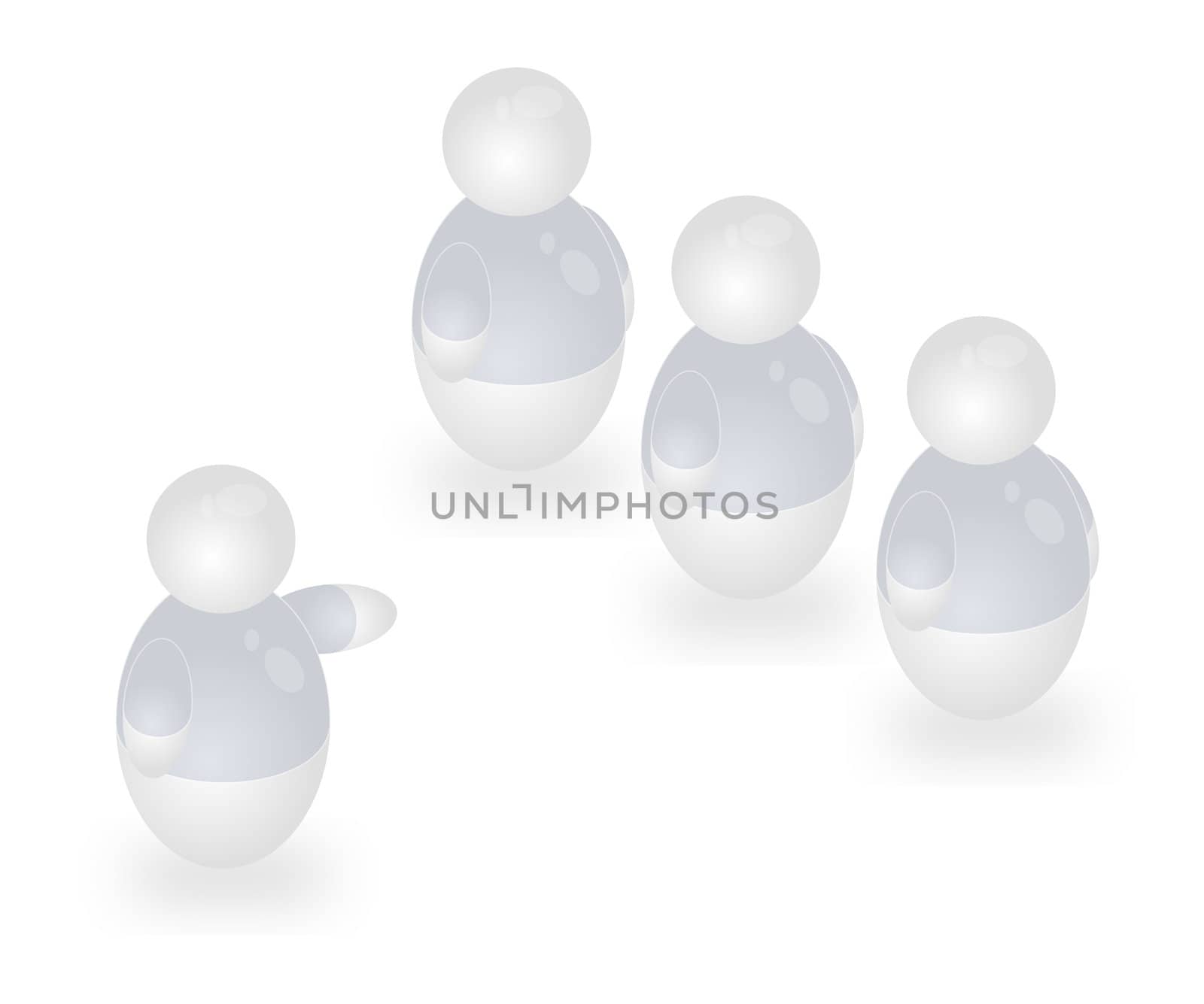 A stylized person chooses one out of three persons. All isolated on white background.