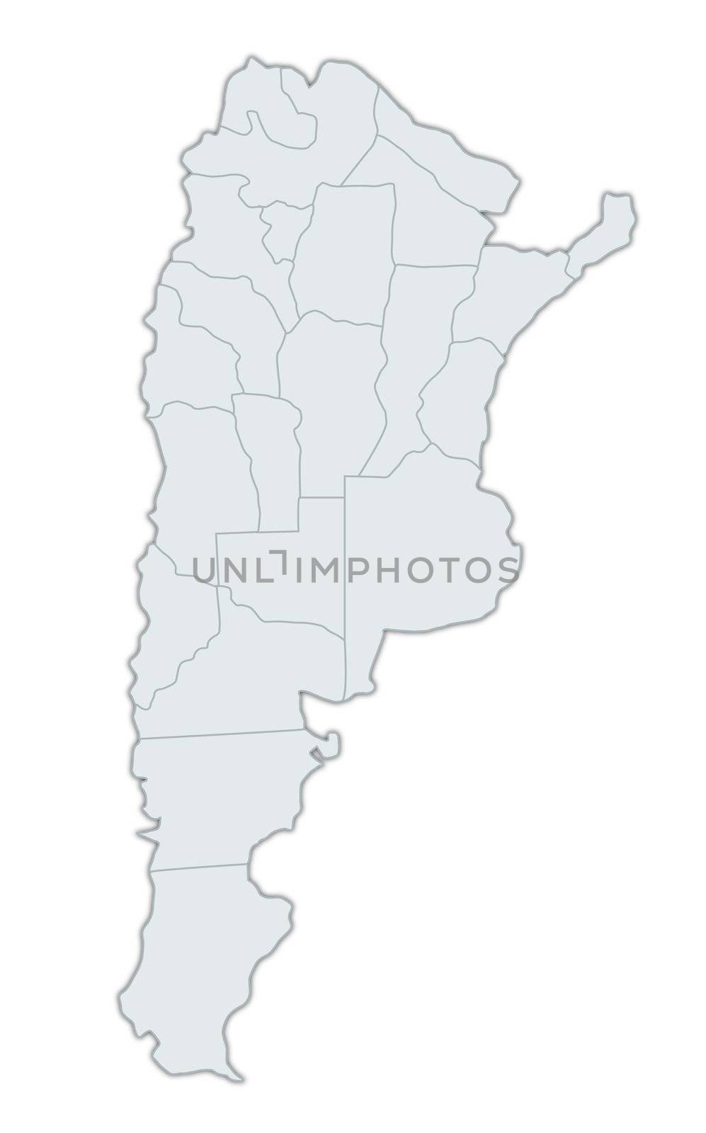 A stylized map of Argentina showing the different provinces. All isolated on white background.