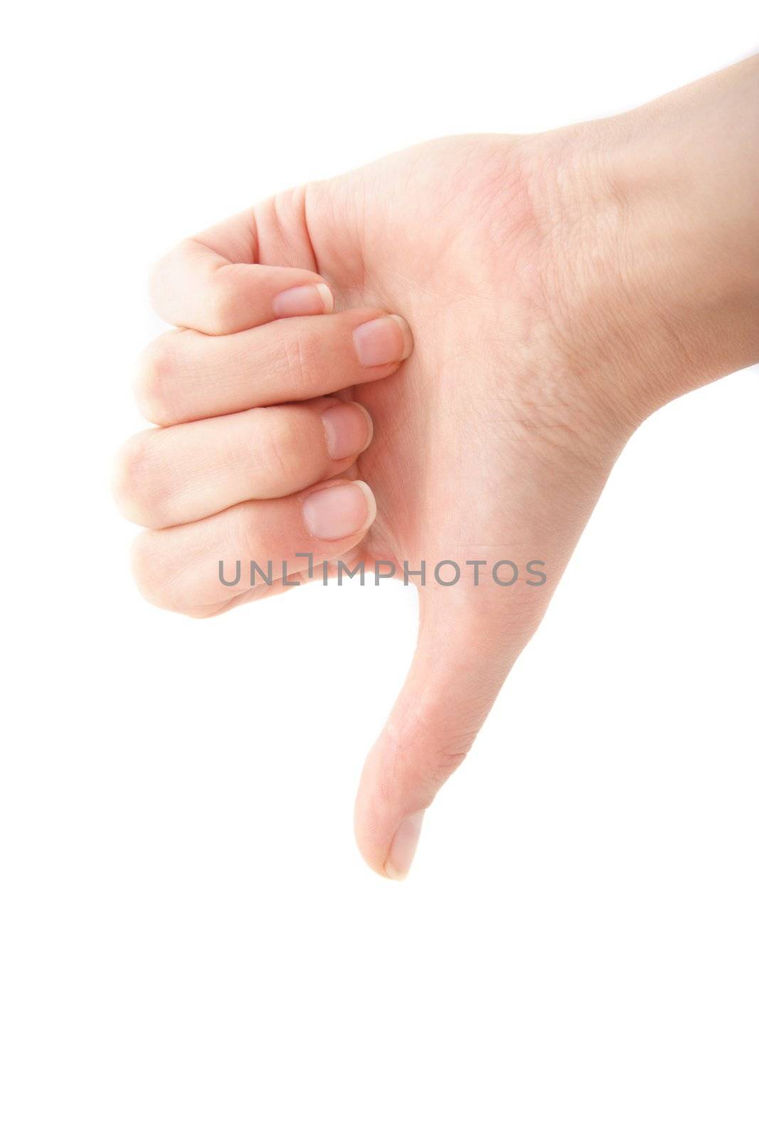 A human hand declines something. All isolated on white background.