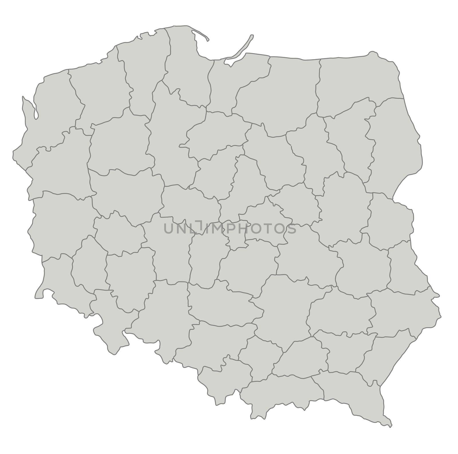 A stylized map of Poland shwoing the different provinces. All isolated on white background.