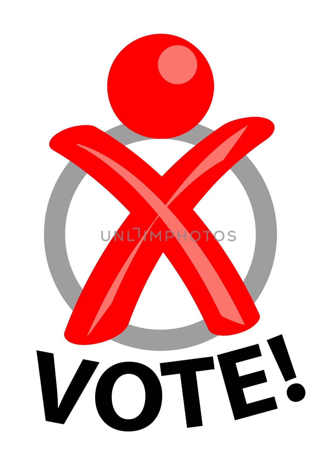 A stylized person out of a cross like on a ballot. All isolated on white background.