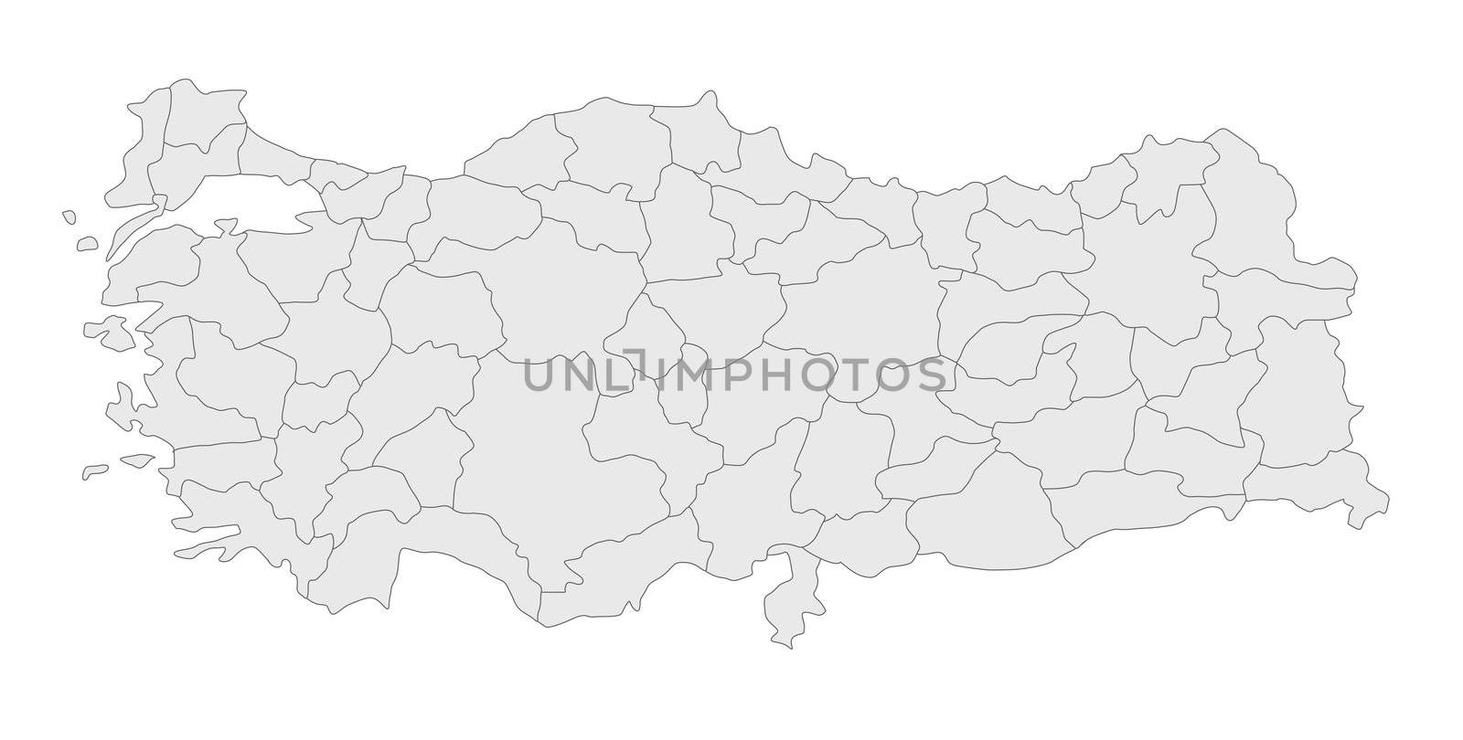 A stylized map of turkey showing the different provinces. All isolated on white background.