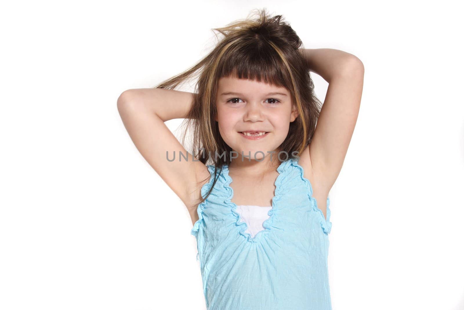 A smiling young girl. All isolated on white background.