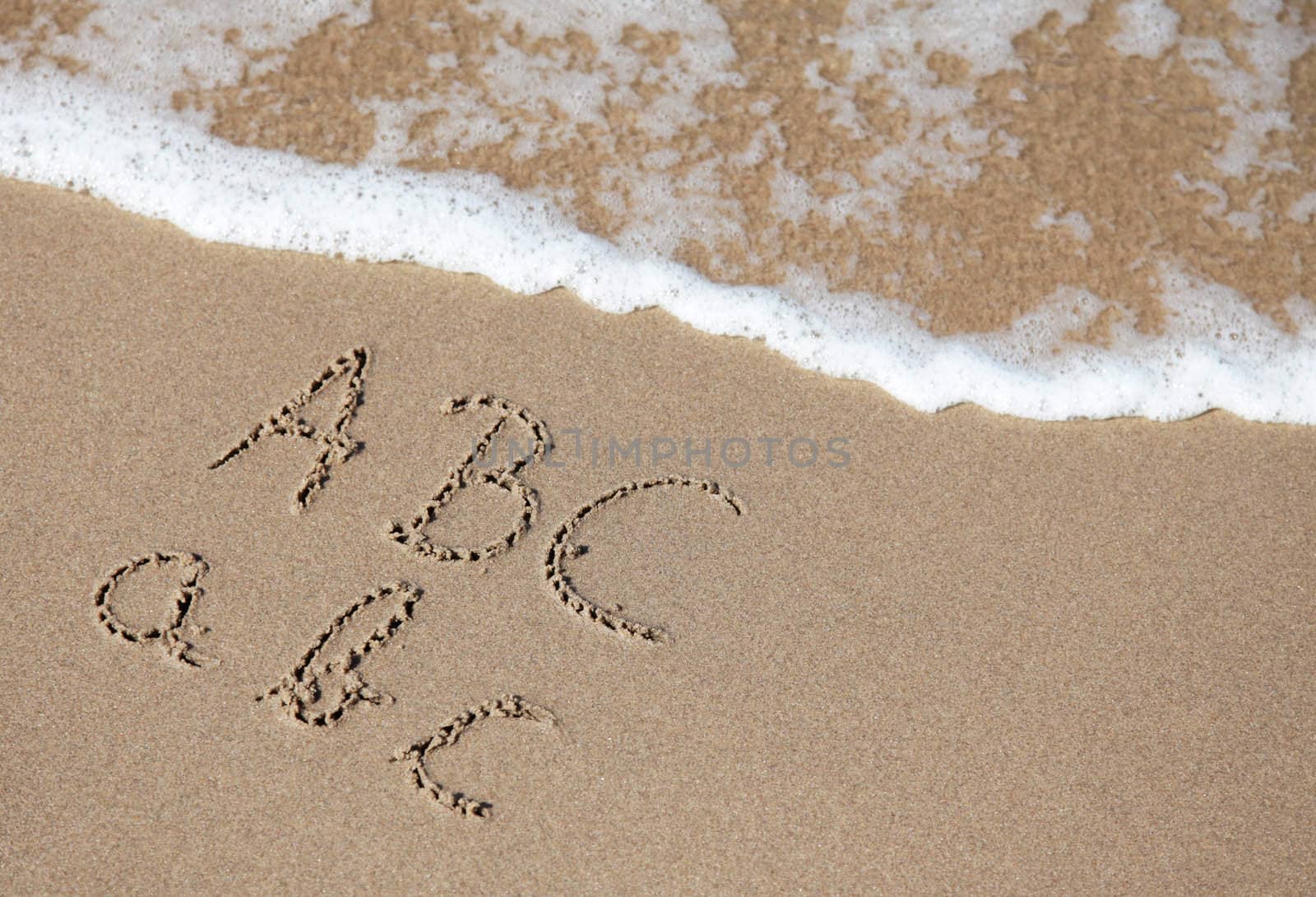 Writings in the sand on the beach symbolizing a, b and c.