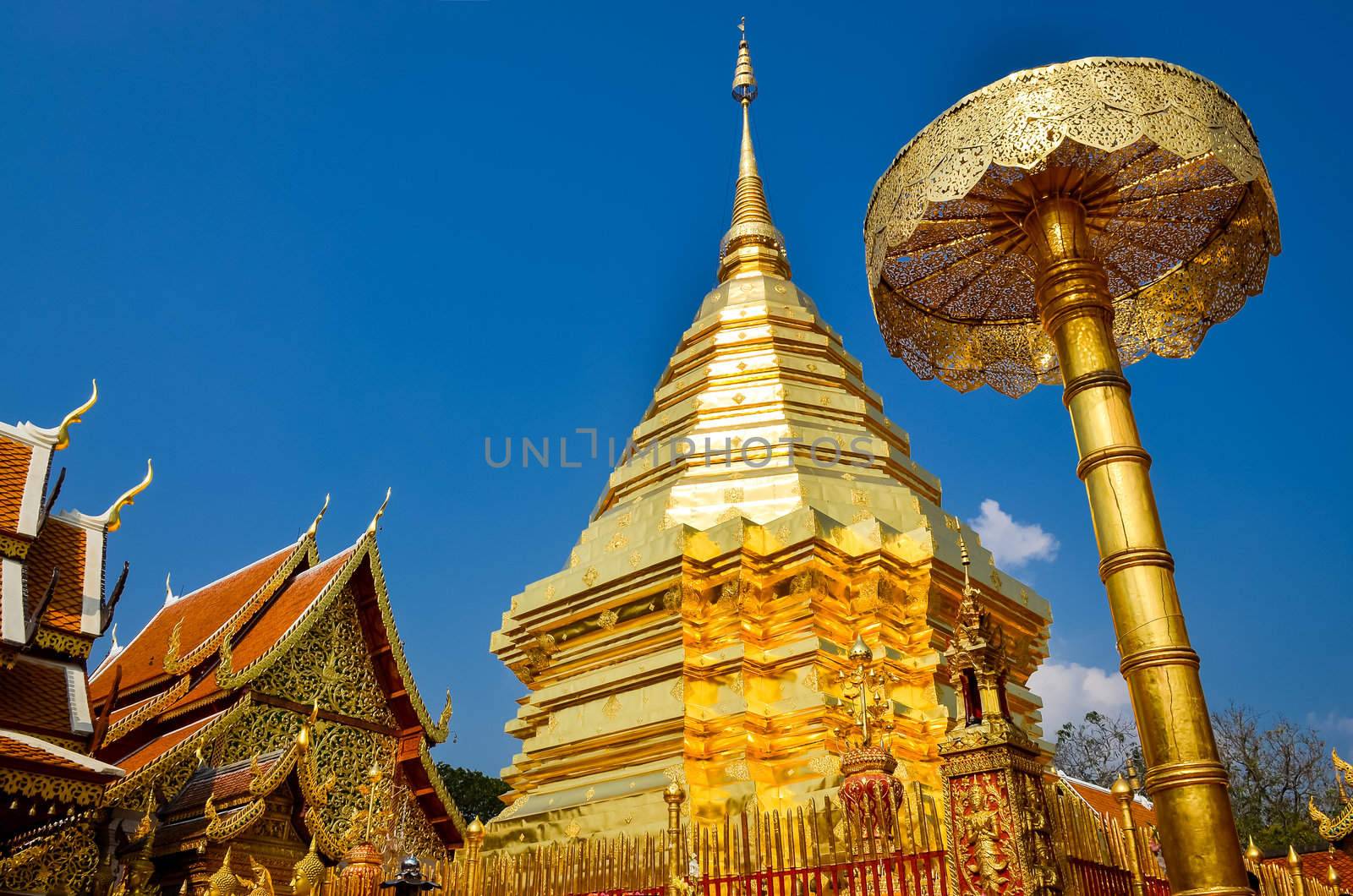 Golden temple Wat phra That in Doi Suthep, Chiang Mai, Thailand by martinm303