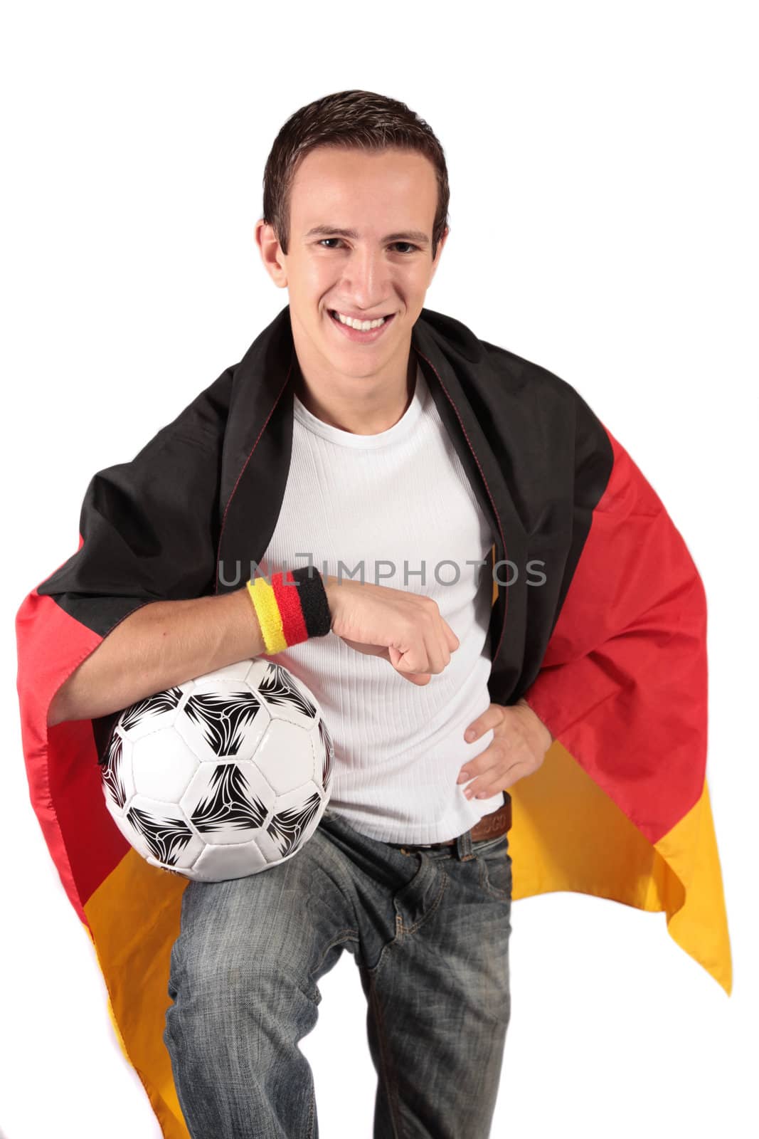 A young german soccer fan.All isolated on white background.