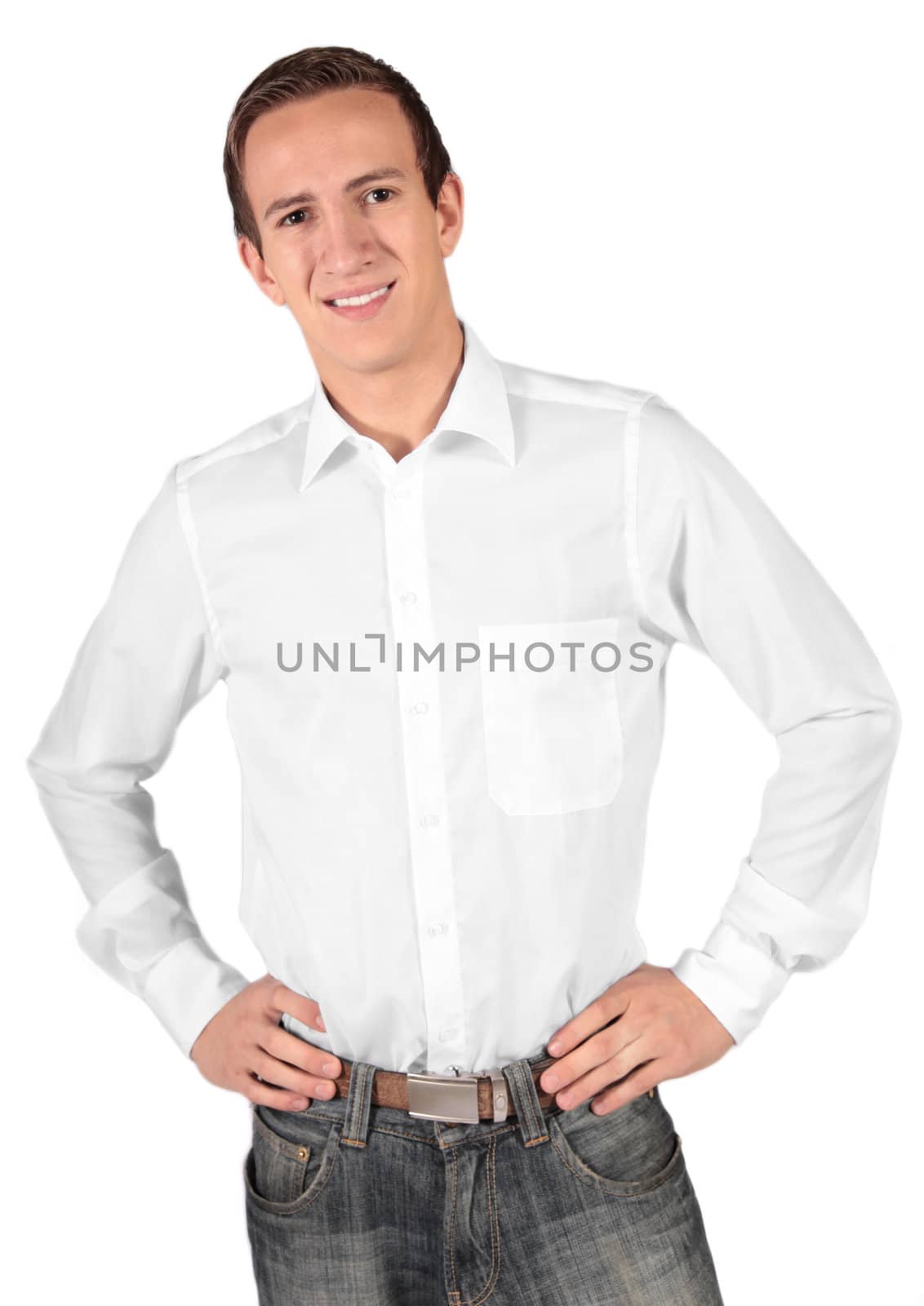 An attractive young man. All isolated on white background.