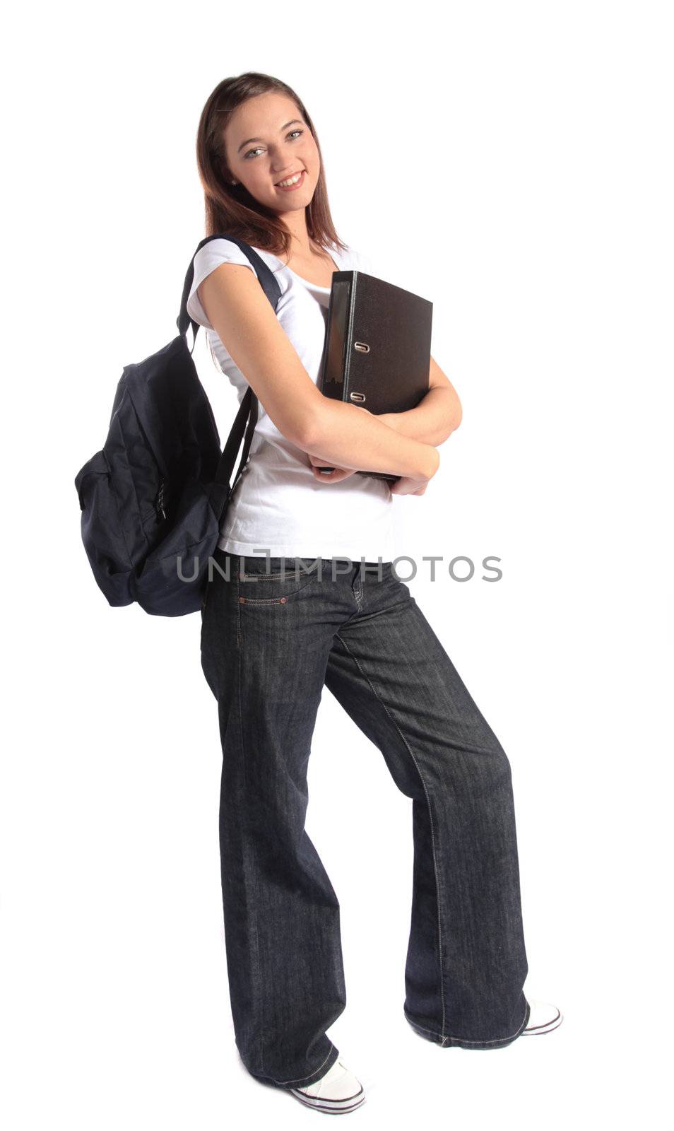 Full length shot of an attractive young student. All isolated on white background.