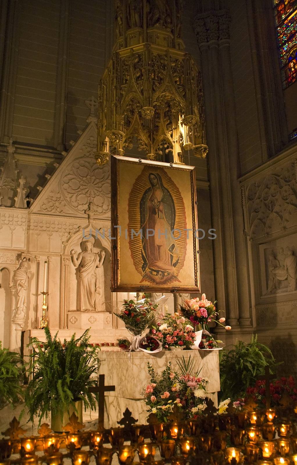Guadalupe Shrine to Revelation in Mexico, Saint Patrick's Cathedral, New York City
No property release required as this is a copy of the guadalupe painting, which was revealed to the Peasant Juan Diego in Mexico in the 1500s.