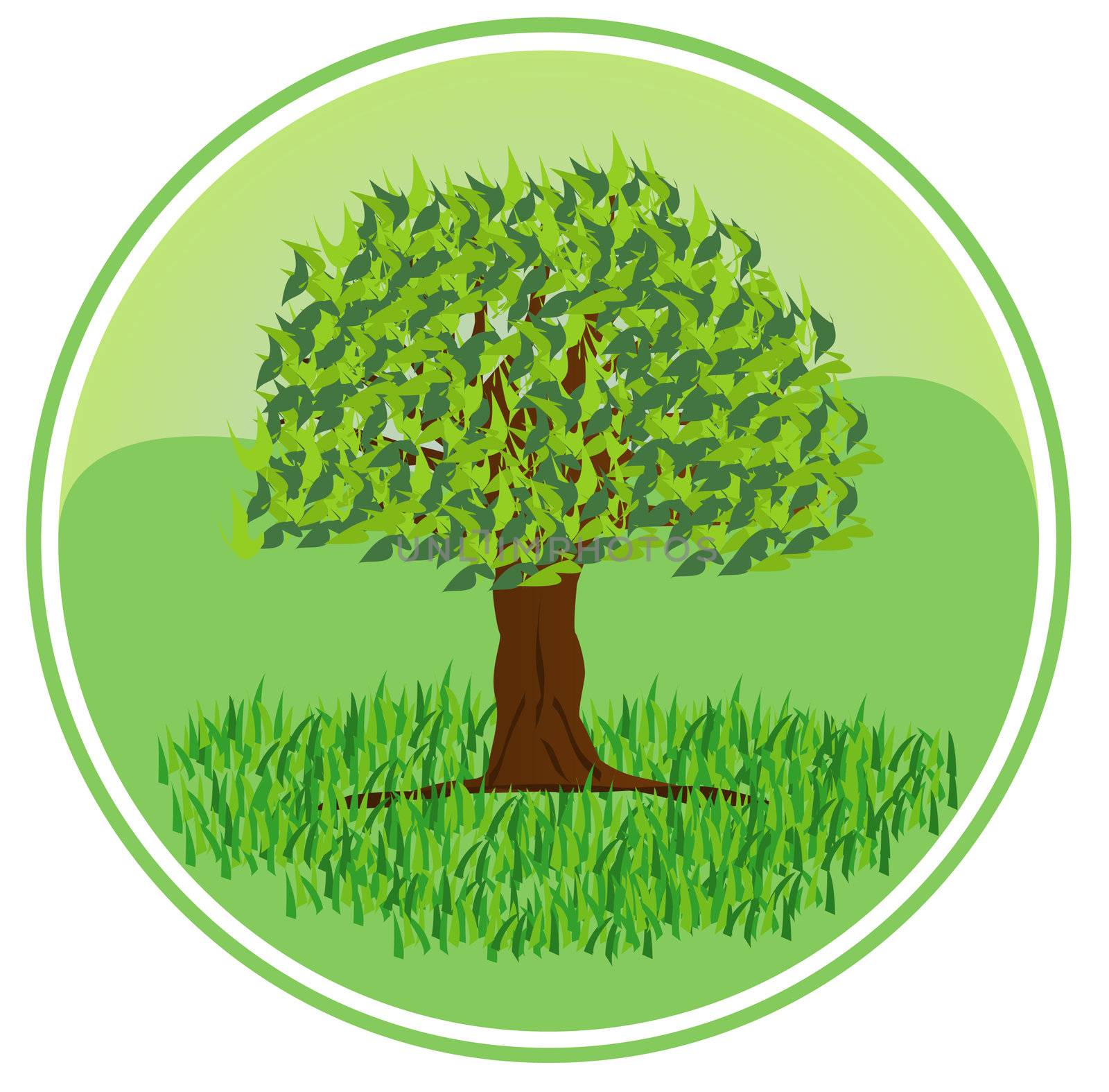 An illustrated badge symbolizing ecology. All on white background.