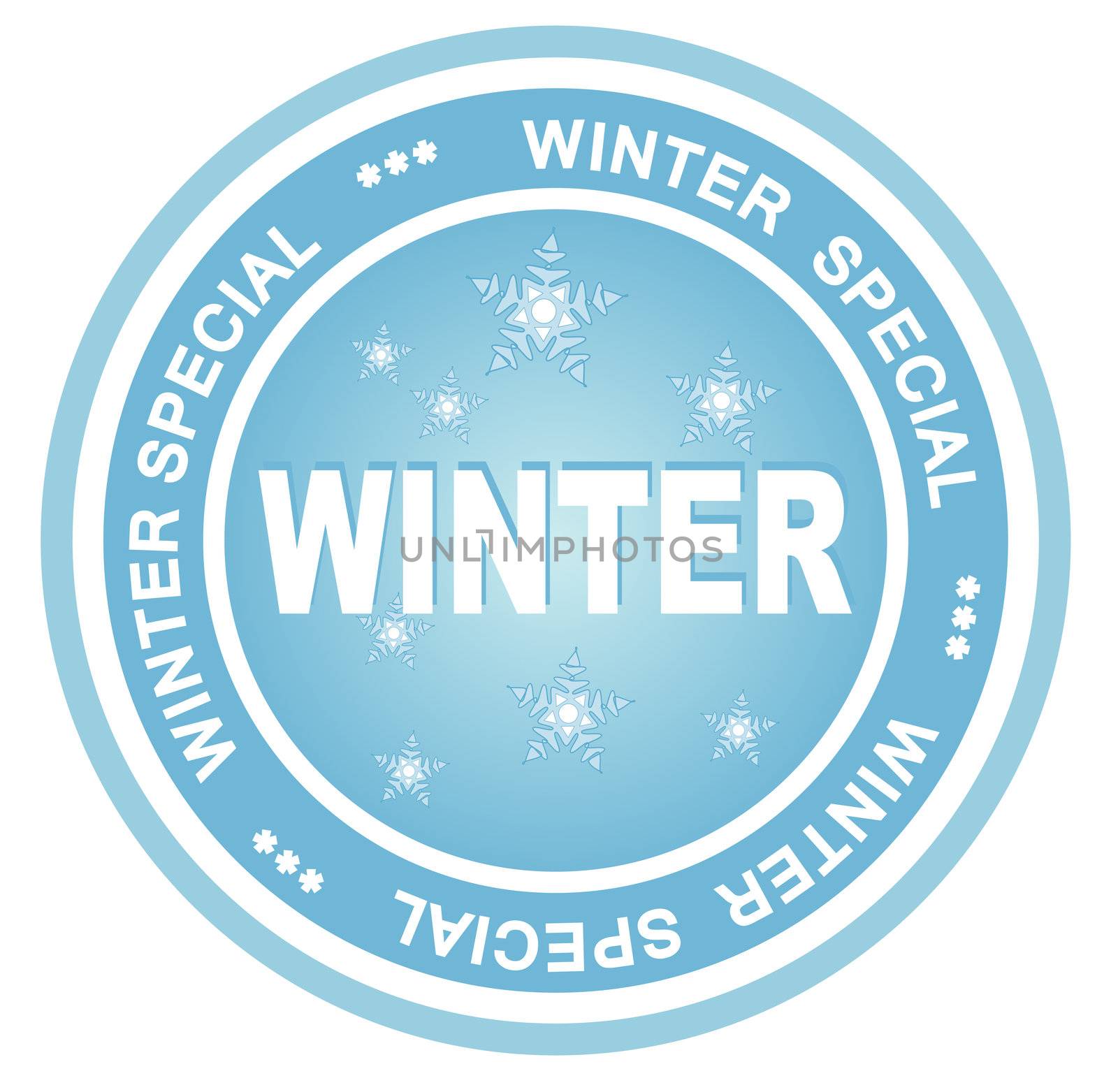 An illustrated badge symbolizes the winter season. All on white background.