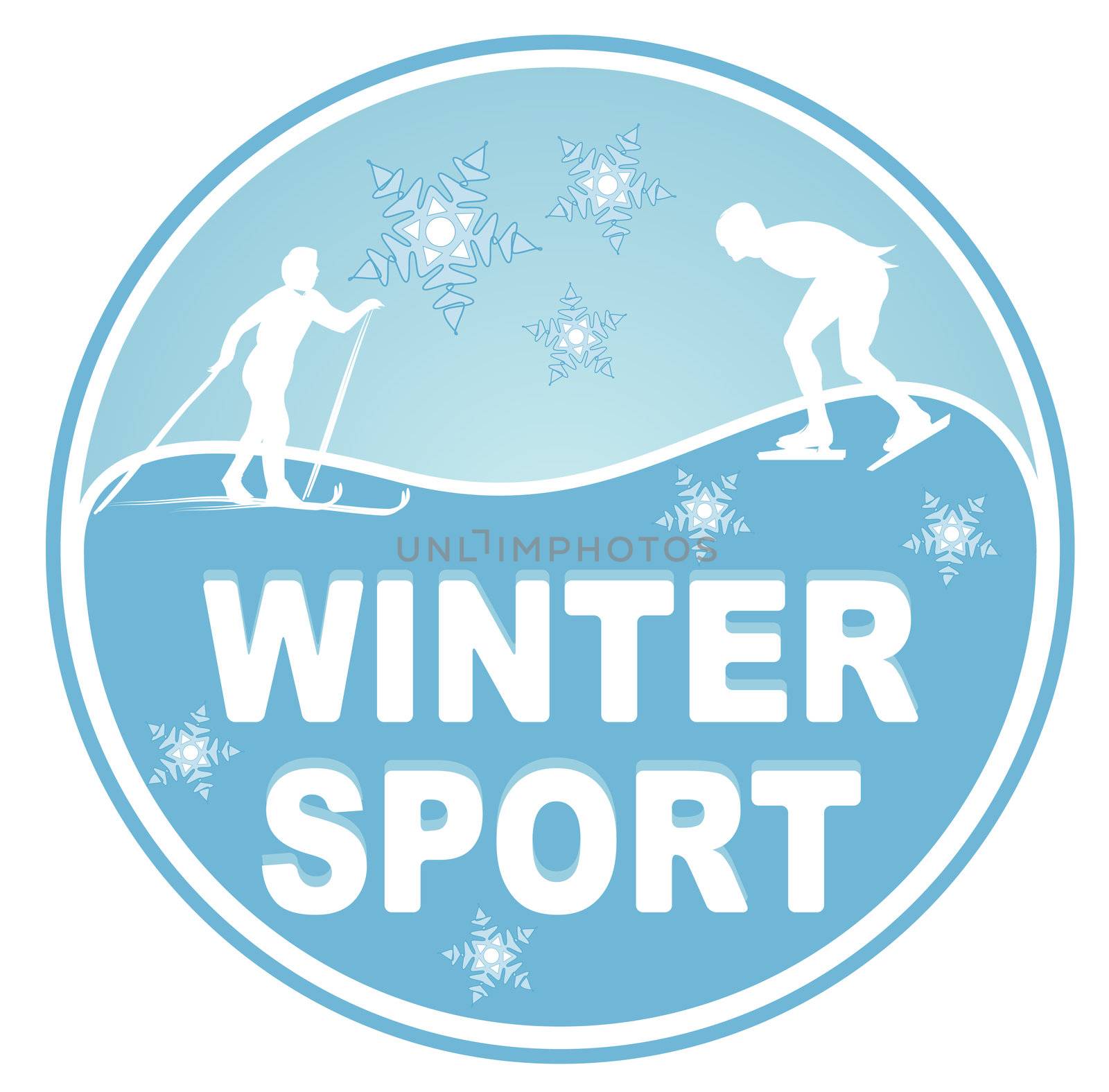 An illustrated badge symbolizing winter sports. All on white background.