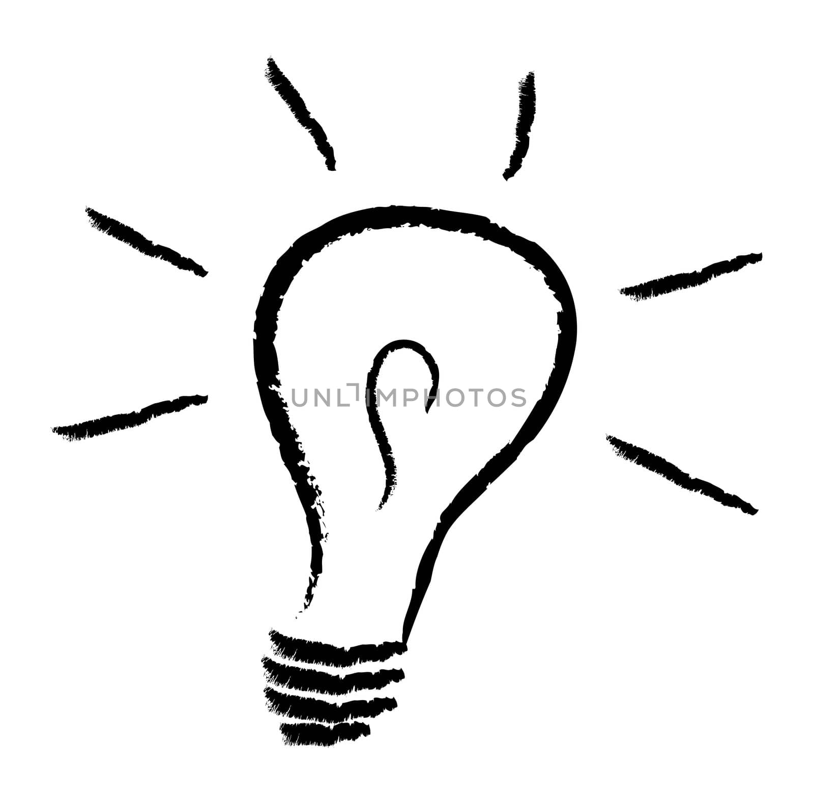 A stylized illustration of a lightbulb. All on white background.