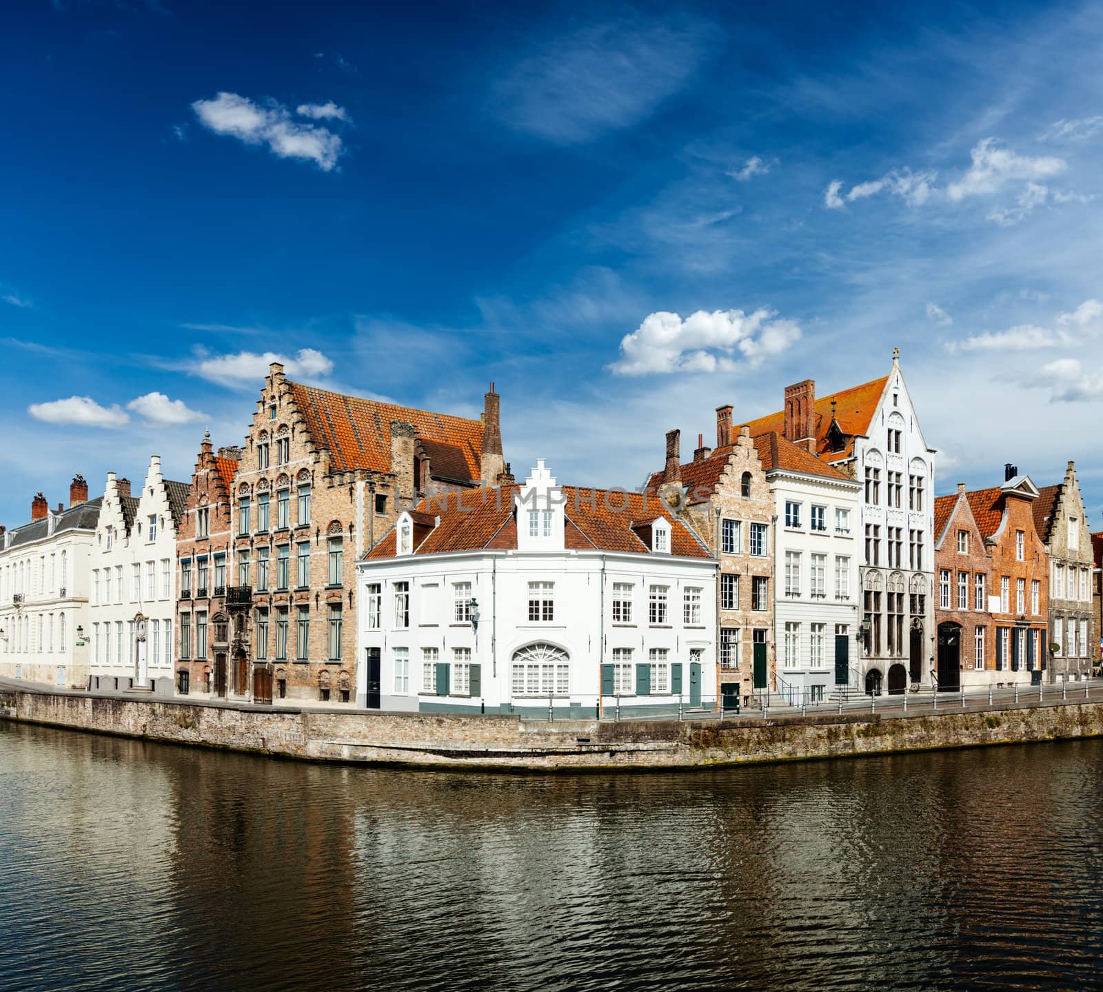 Benelux Travel  concept background - Bruges canal and medieval houses. Brugge, Belgium