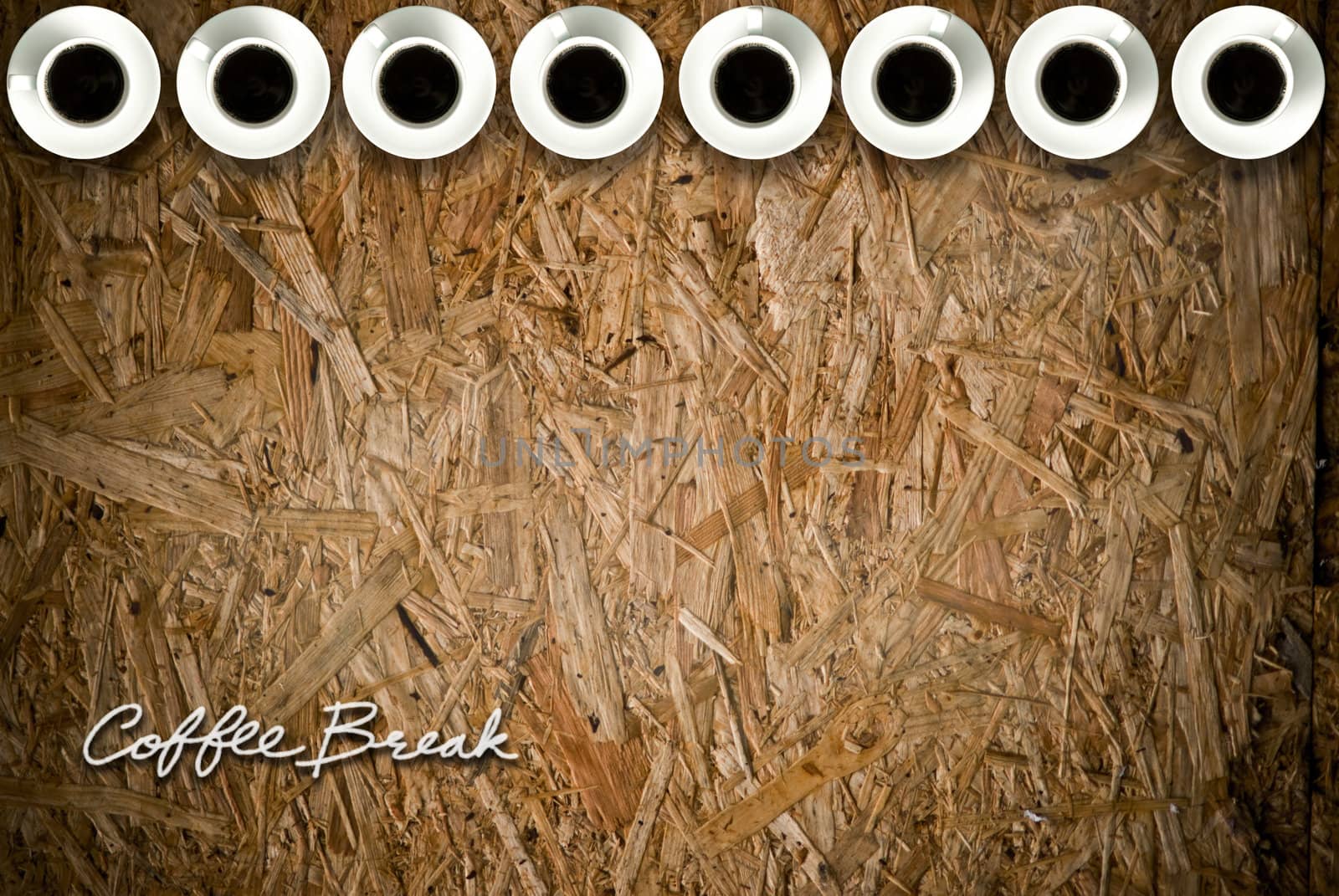 Coffee cup on grunge wood table by pixbox77