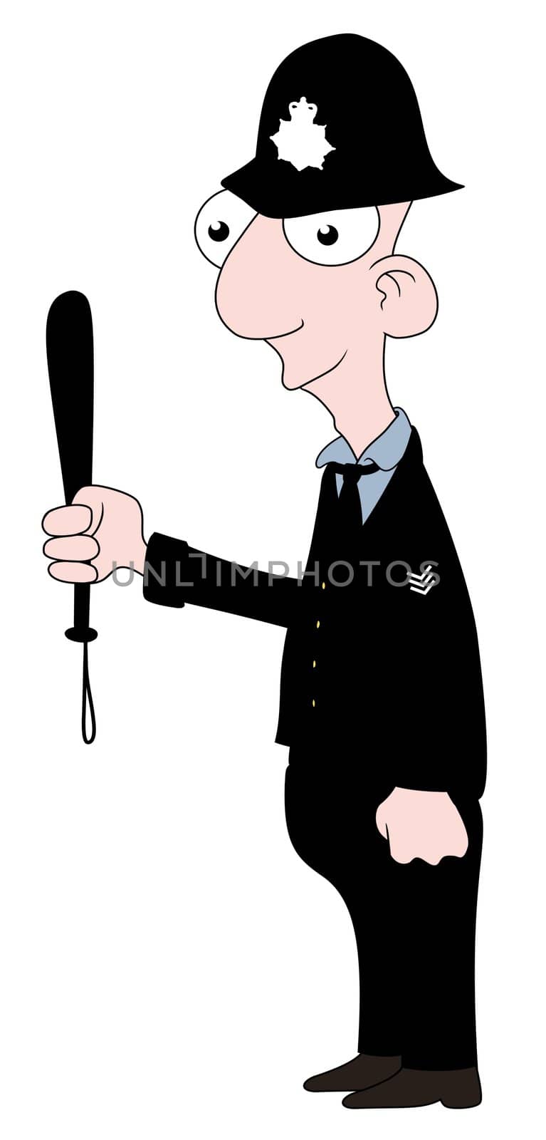 Illustrated cartoon of a British Policeman holding a truncheon