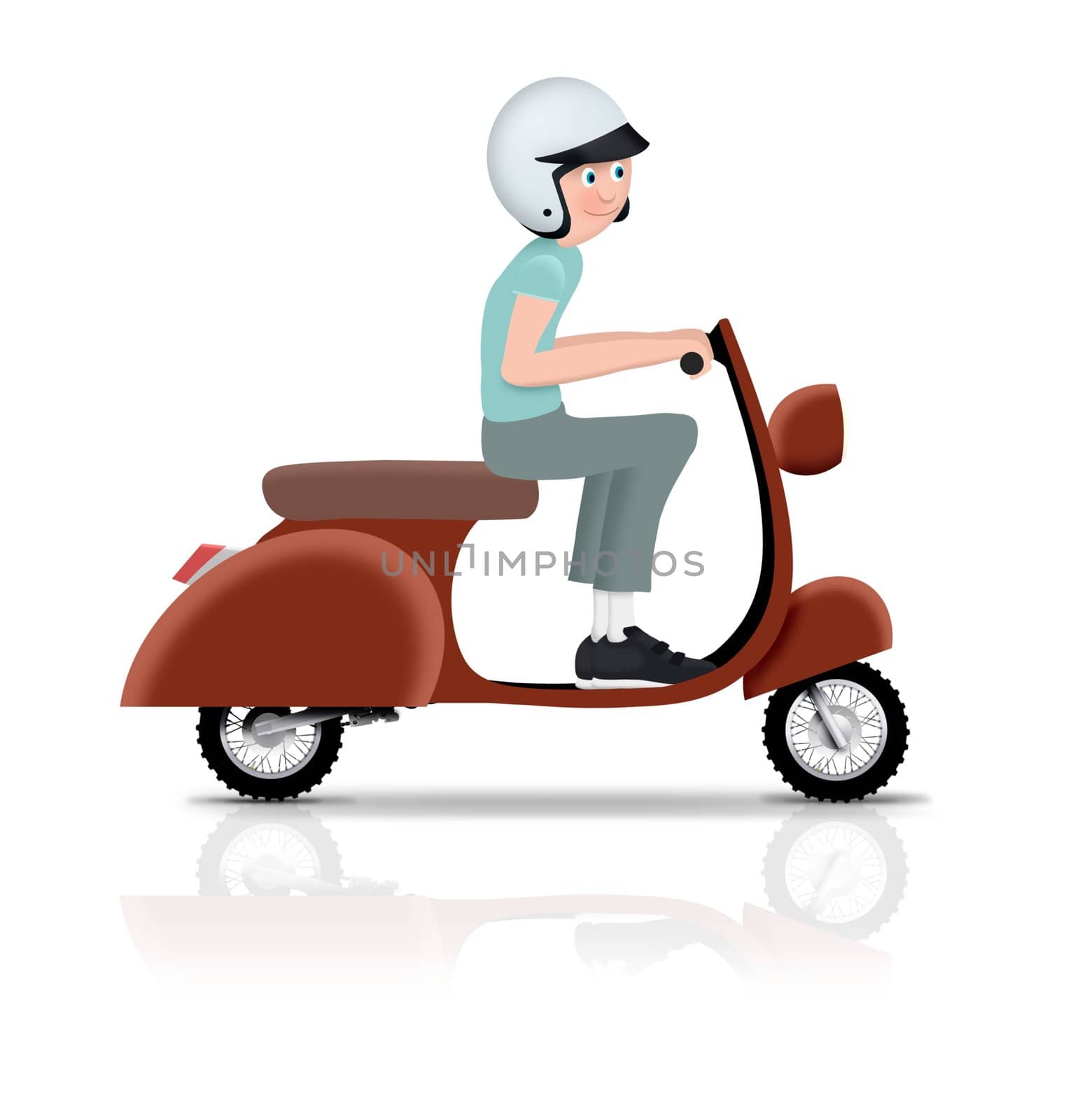 Illustration of a person riding a scooter