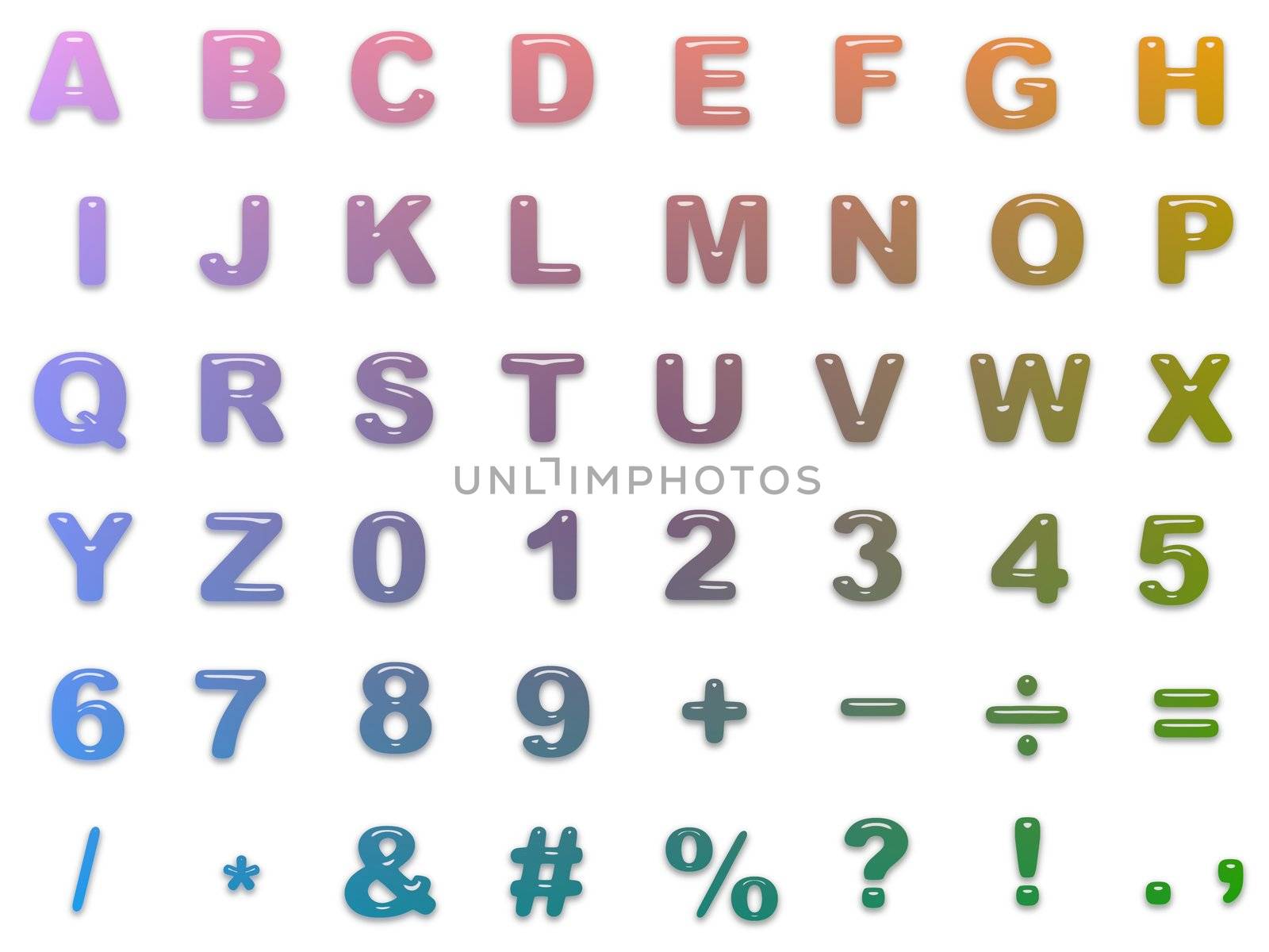 Illustration of a colourful alphabet with jelly like appearance