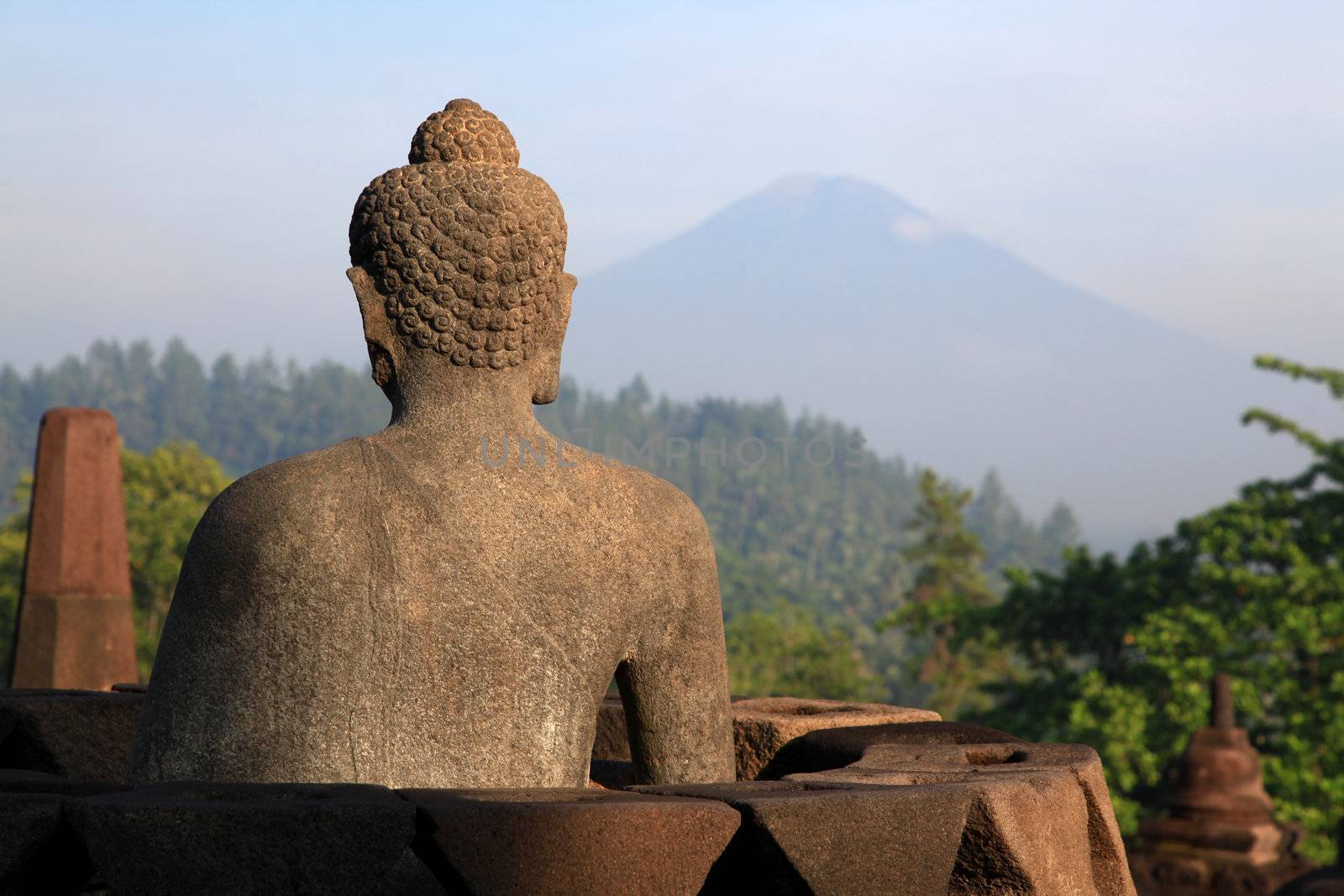 Buddha Statue at Borobudur Temple Ruin in Yogyakarta Java Indonesia.
