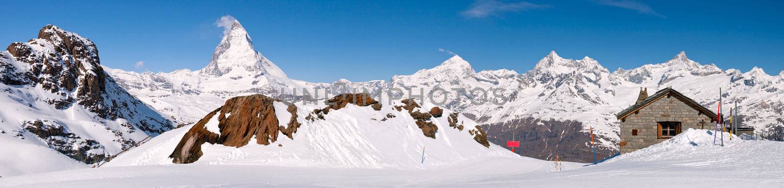 Panorama of Matterhorn Peak ,Part of Swiss Alps Alpine Snow Mountain Landscape at Switzerland.