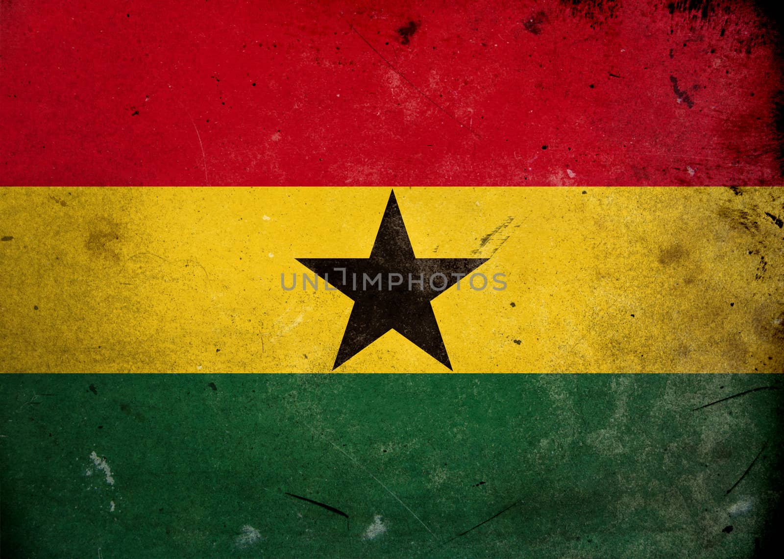 The flag of Ghana on old and vintage grunge texture