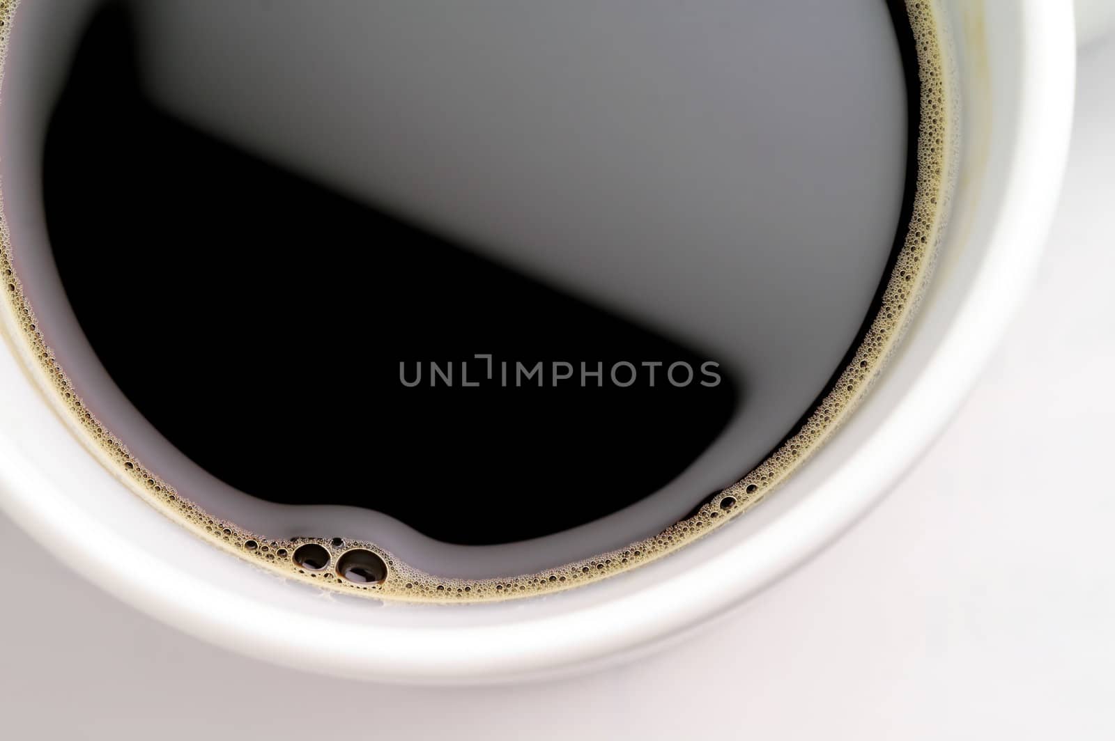 Coffee cup on white background (seen from above) closeup