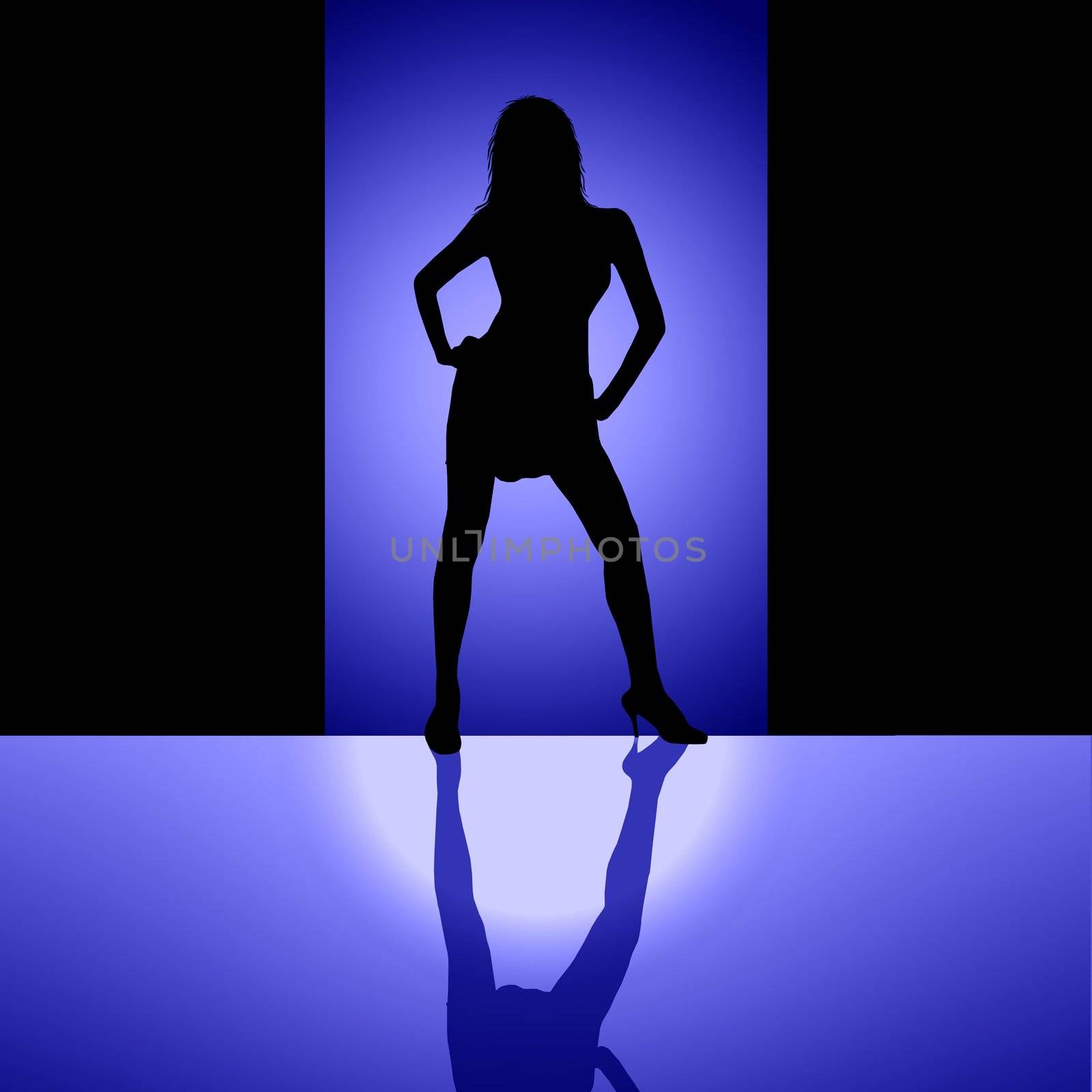 beautiful woman silhouette blue