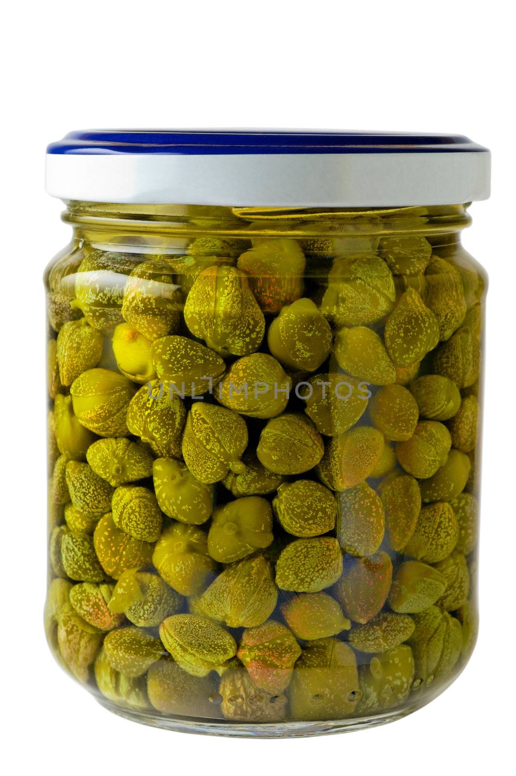 Glass jar of preserved capers with clipping path by Laborer