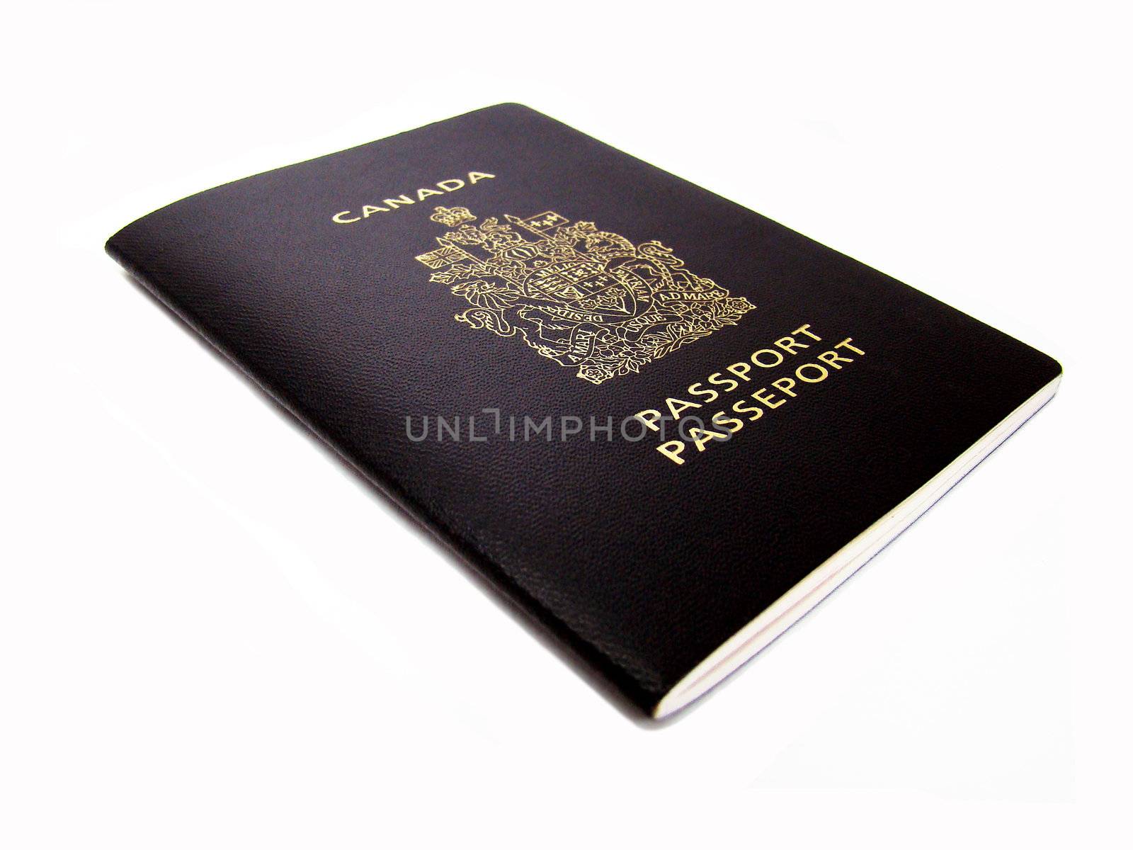 Photo of a Canadian passport, white background.